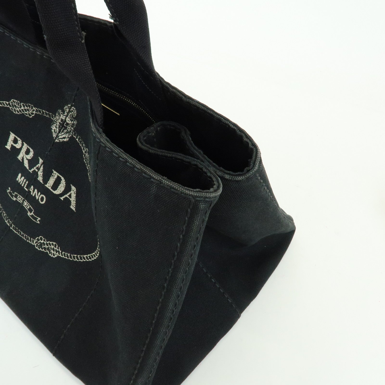 PRADA Triangle Logo Canapa Large Canvas Tote Bag Black B1872B