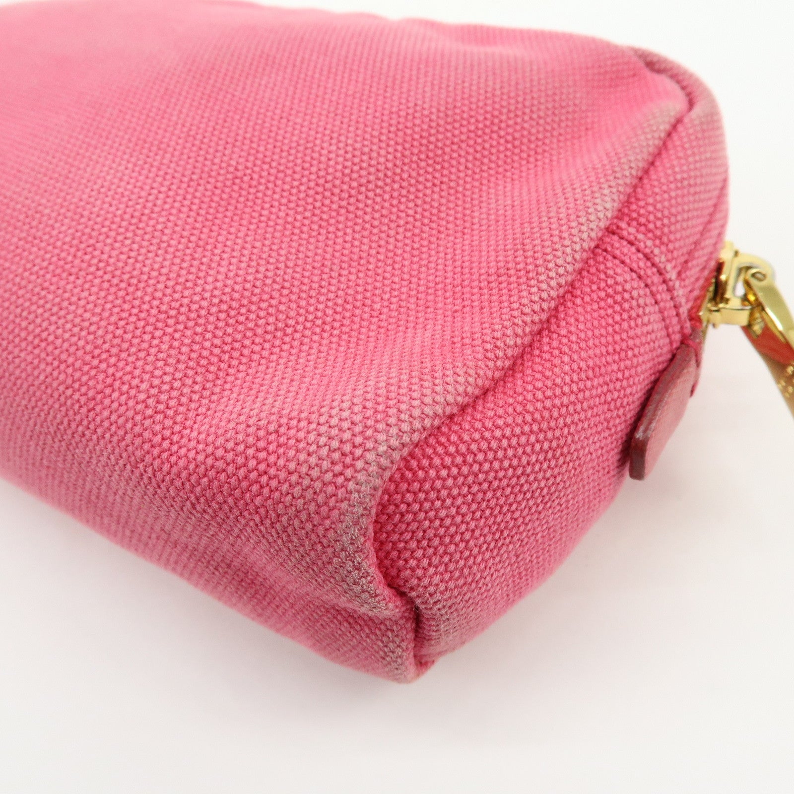 PRADA Triangle Logo Canvas Leather Pouch Cosmetic Pouch Pink