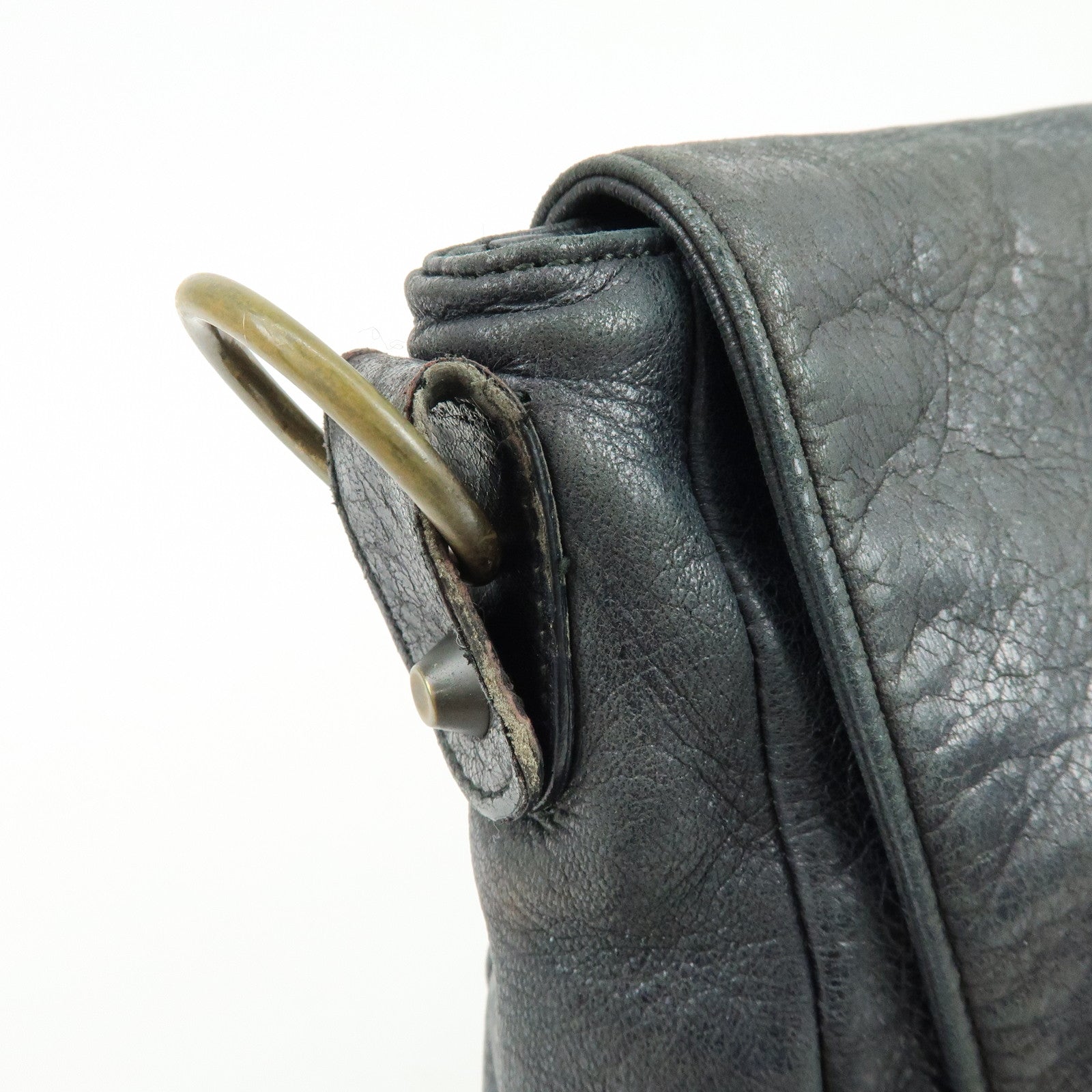 BALENCIAGA THE FOLK Leather Shoulder Bag Black 246432