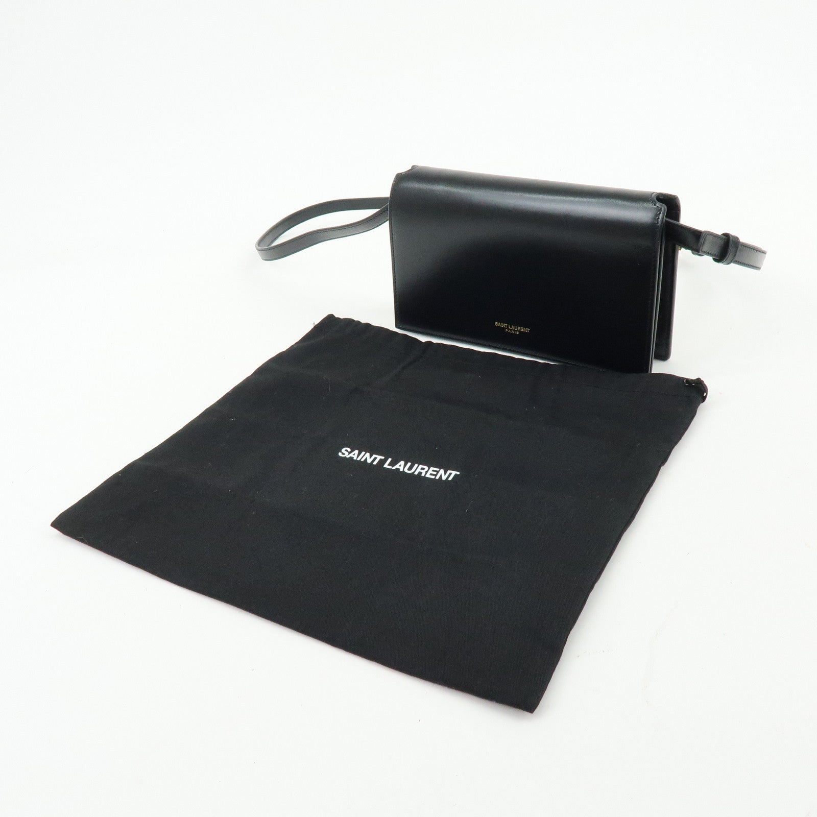 SAINT LAURENT PARIS Calf Leather Flap Shoulder Bag Black 769162