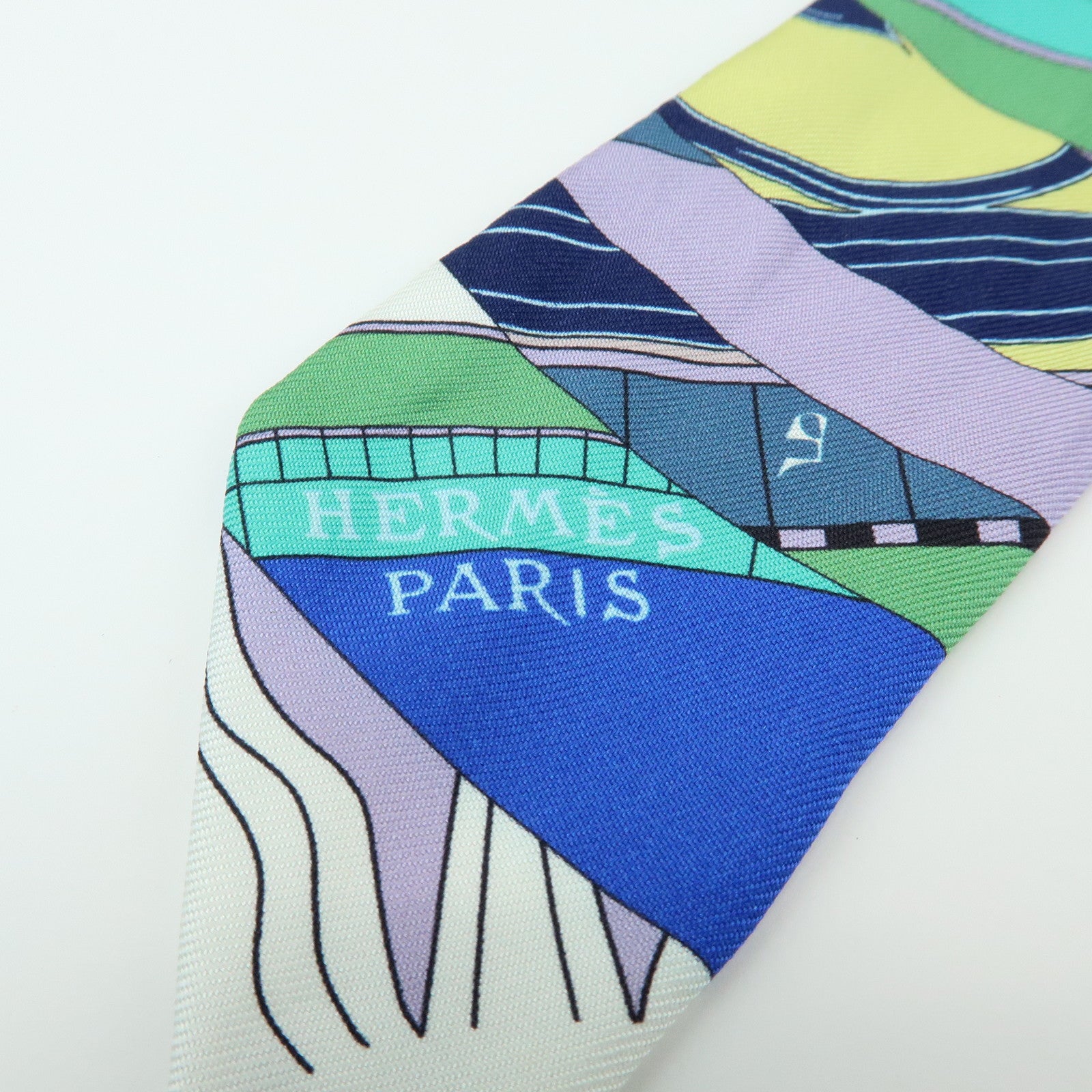HERMES Twilly Silk 100% Scarf ASTROLOGIE NOUVELLE Green Blue Pink