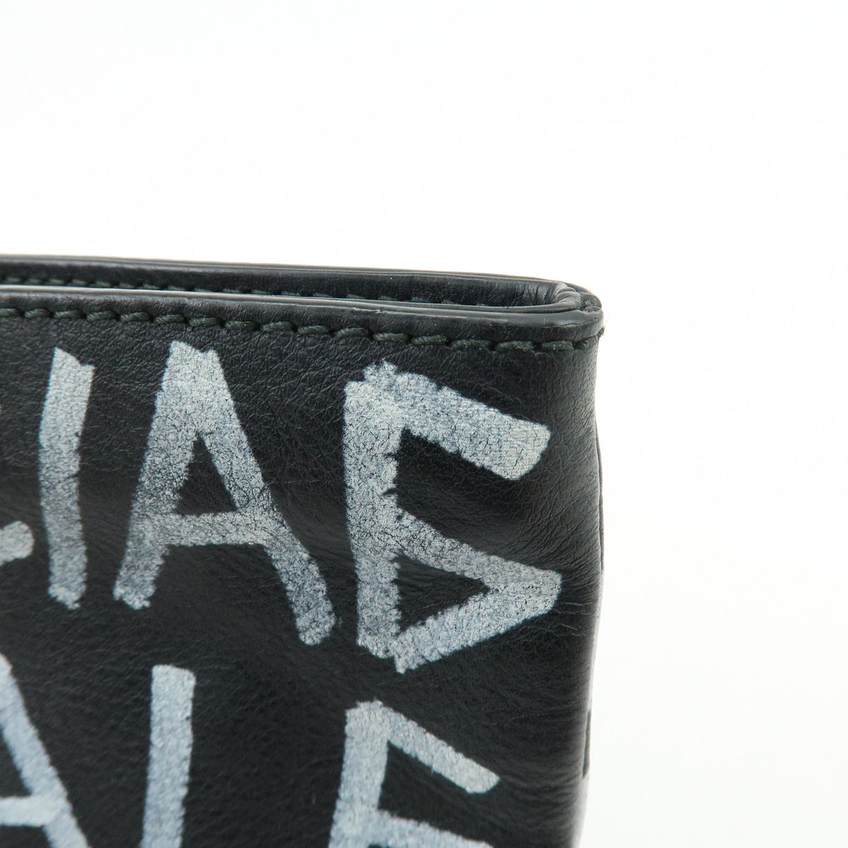 BALENCIAGA Graffiti Leather Clutch Bag Flat Pouch Black White