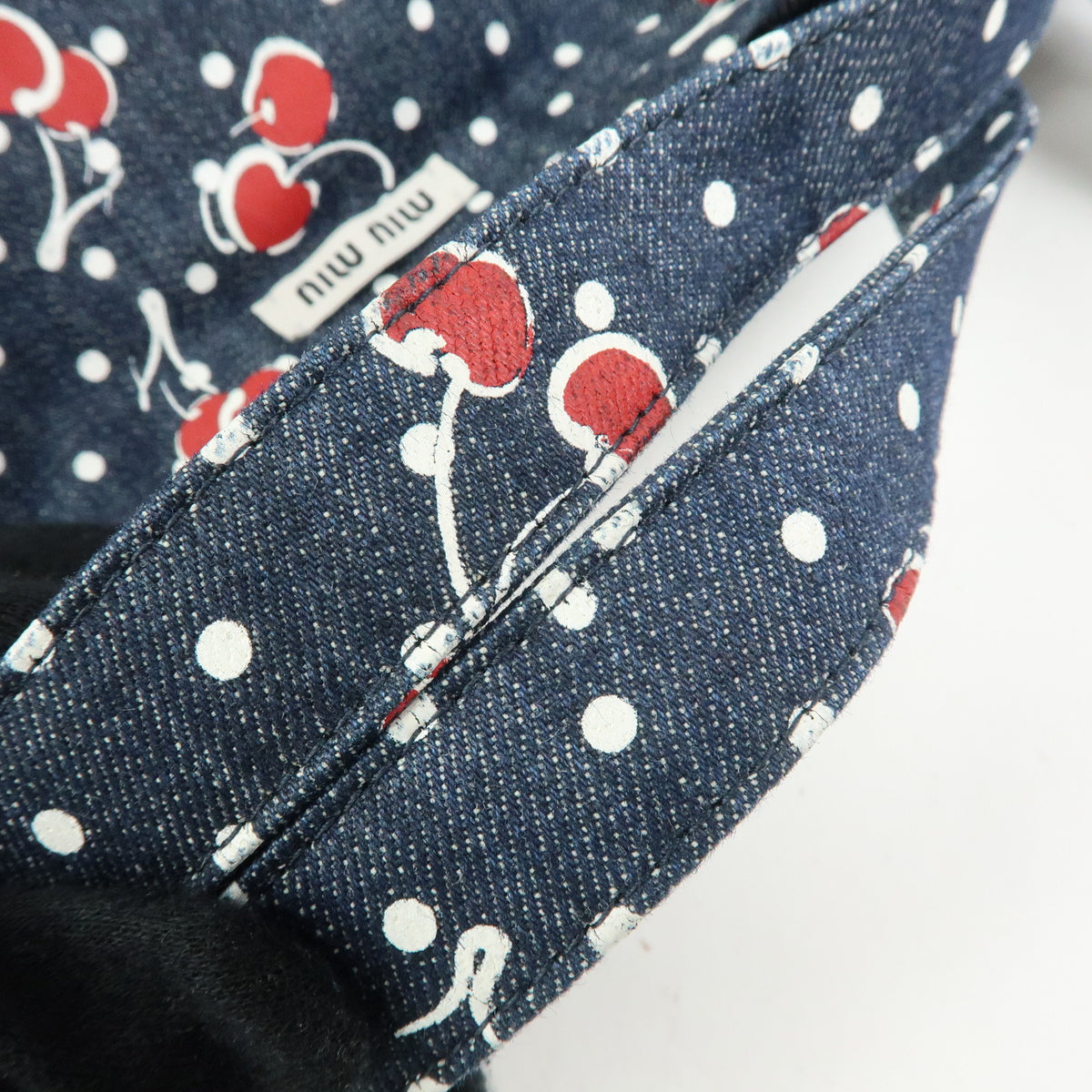 MIU MIU Denim 2Way Bag Tote Shoulder Bag Dots Cherry Print Blue 5BG108