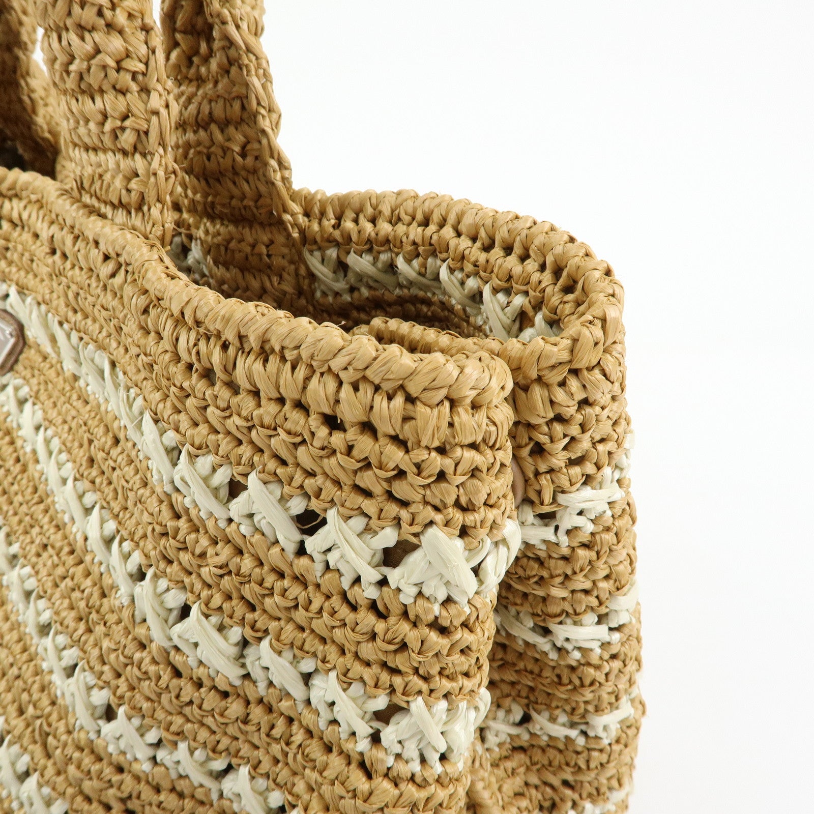 PRADA Canapa Raffia 2Way Bag Hand Bag Shoulder Bag Beige BN2888