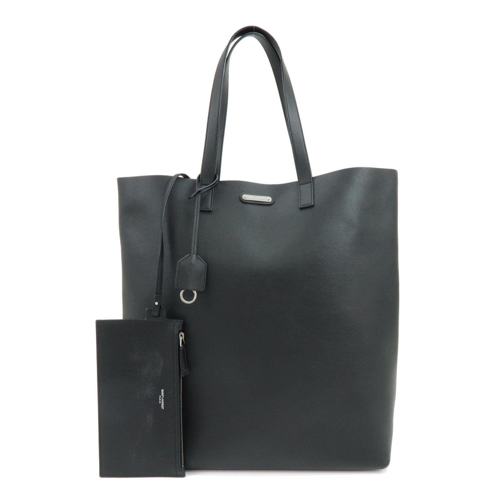 SAINT LAURENT Leather Sac Shopping Tote Bag Shoulder Bag Black 467946