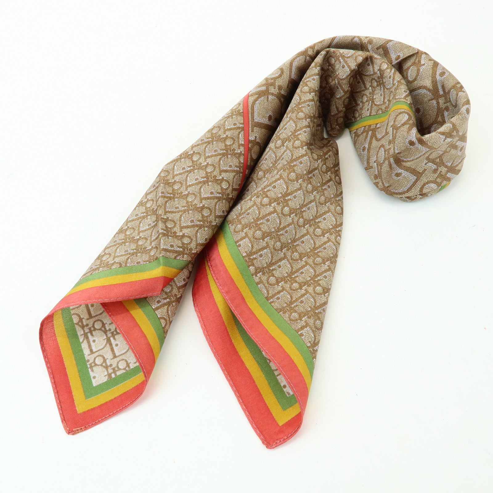 Christian Dior Rasta Trotter Logo Silk Cotton Scarf Beige Red