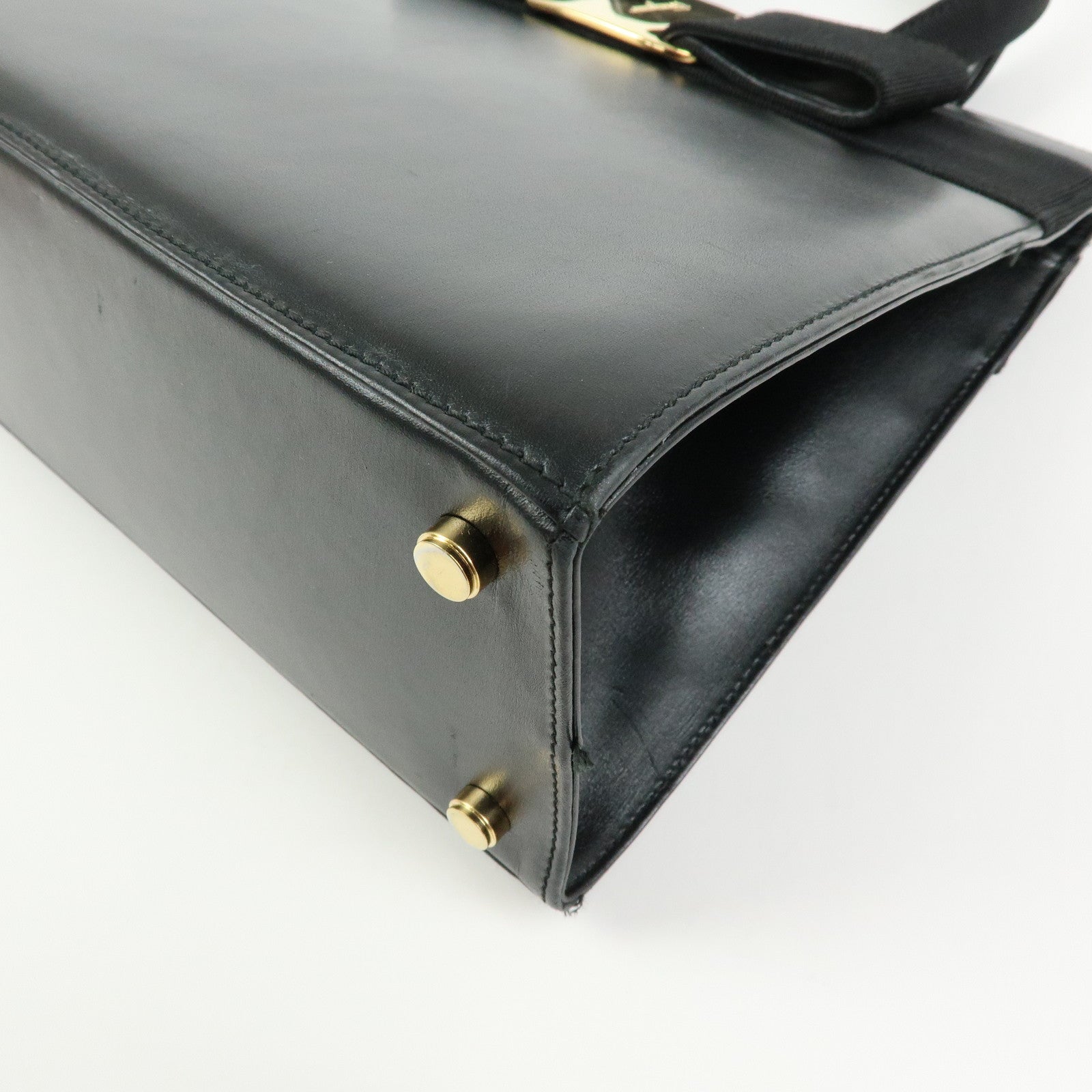 Ferragamo Vara Ribbon Leather 2Way Bag Hand Bag Black
