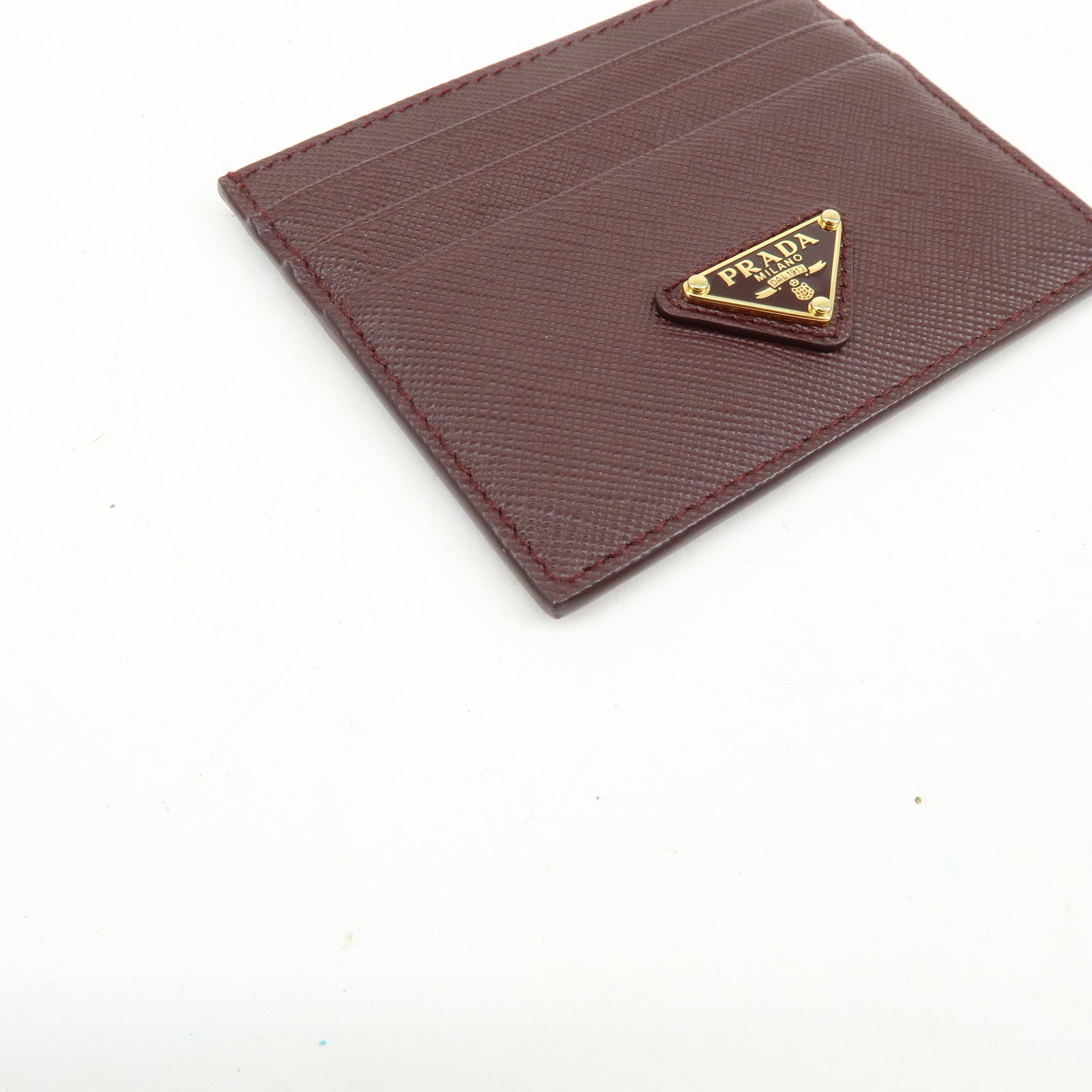 PRADA Triangle Logo Saffiano Leather Card Case Burgundy 1MC025