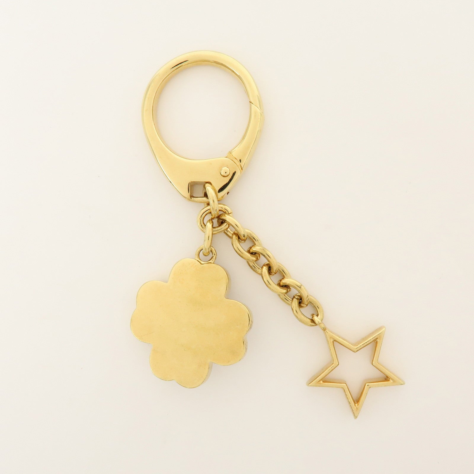 Christian Dior Metal Mother of Pearl Bag Charm Key Holder Clover Star