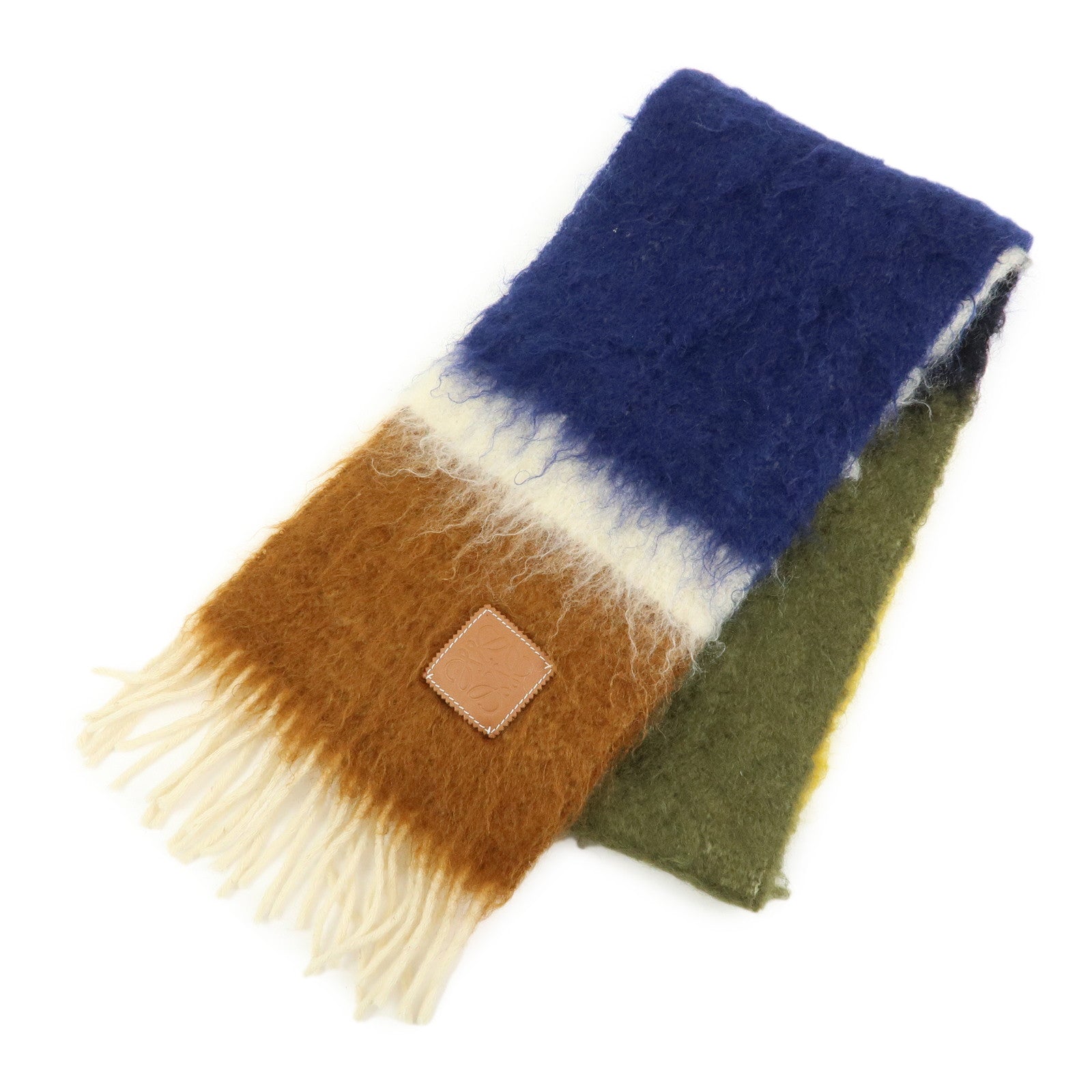 LOEWE Anagram Mohair Scarf Shawl Ivory Black Green Yellow Brown