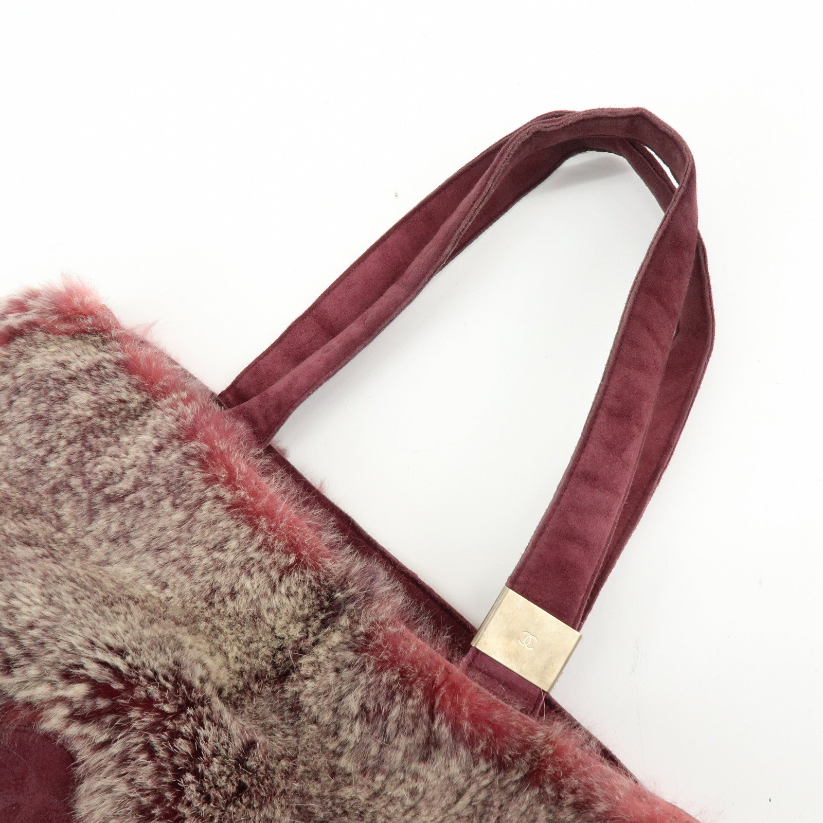 CHANEL COCO Mark Fur Suede Hand Bag Tote Bag Bordeaux Beige
