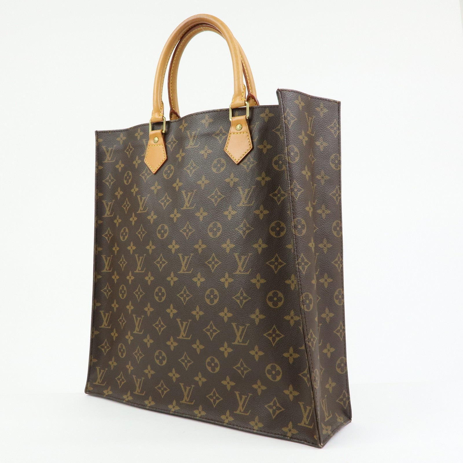 Louis Vuitton Monogram Sac Plat Tote Bag Hand Bag Brown M51140