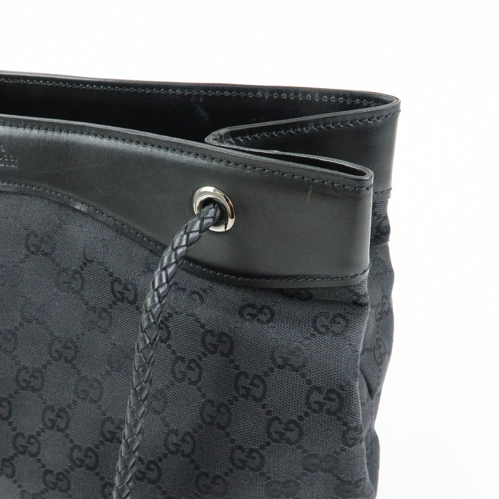 GUCCI GG Canvas Leather Shoulder Bag Tote Bag Black 109141