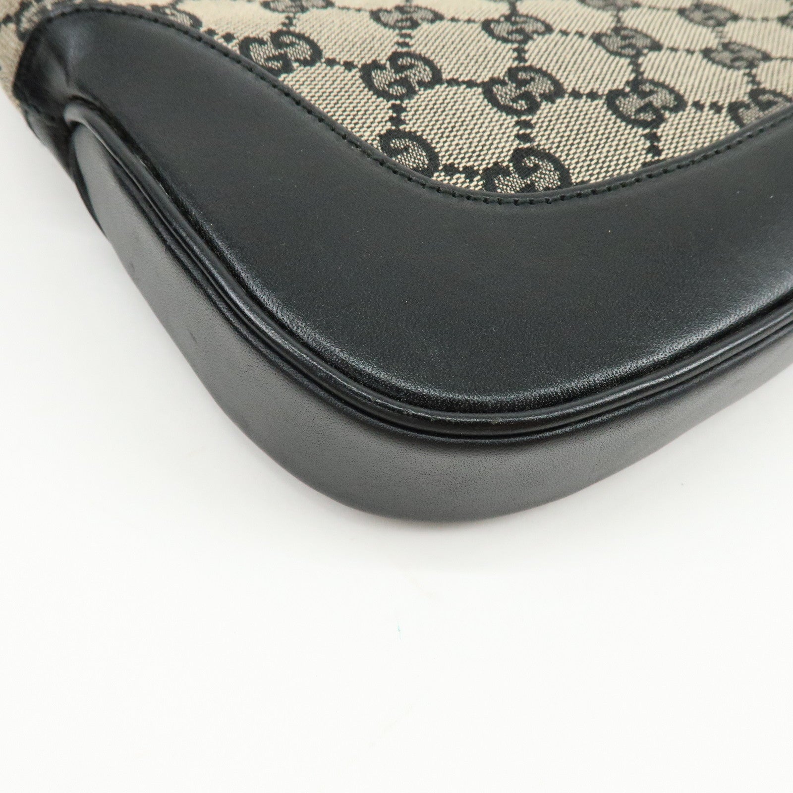 GUCCI Jackie GG Canvas Leather Shoulder Hand Bag Beige Black 001・3306