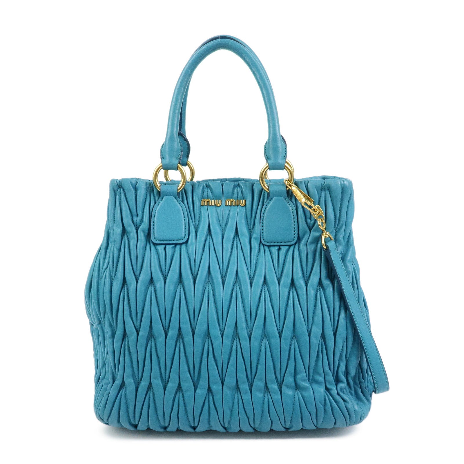 MIU MIU Matelasse Nappa Leather 2Way Bag Hand Shoulder Bag Blue RN0874