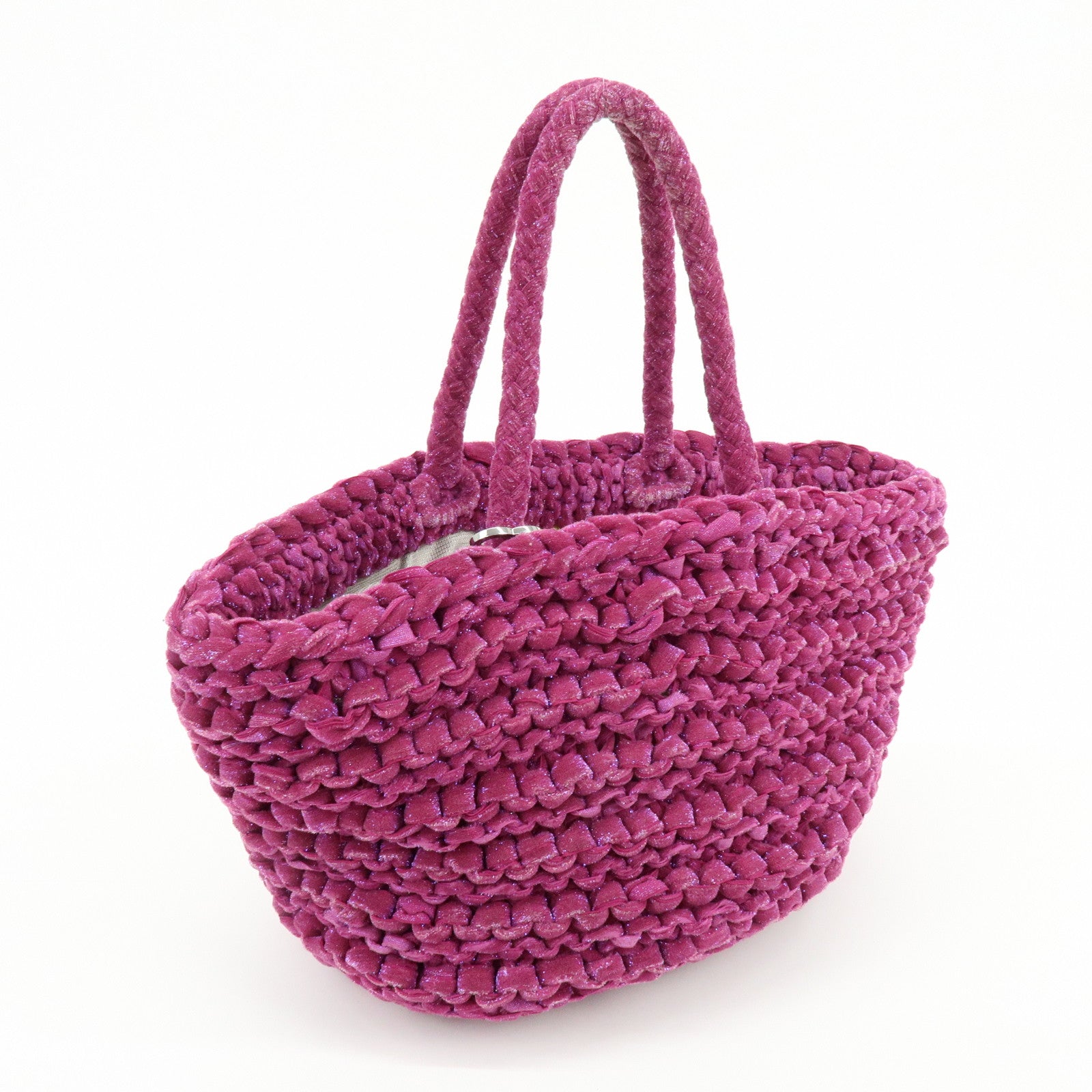 ANTEPRIMA Glitter Velour Yarn Knit Hand Bag Tote Bag Purple