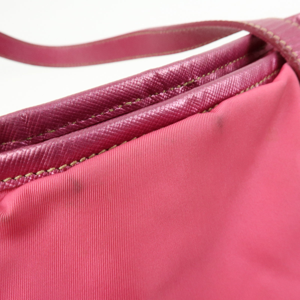 PRADA Logo Nylon Saffiano Leather Tote Bag Shoulder Bag Pink