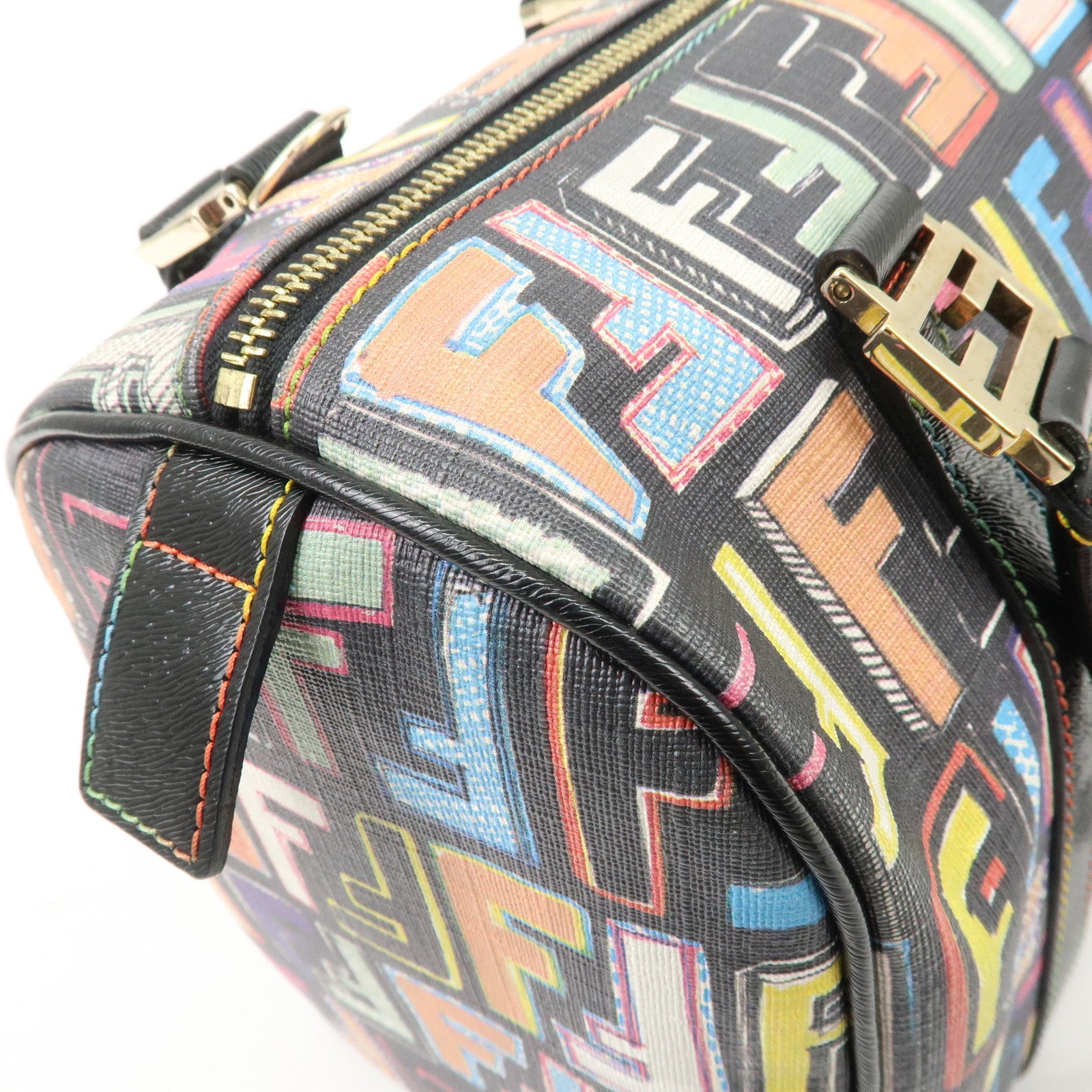 FENDI Zucca PVC Leather Mini Boston Bag Hand Bag Multi Color 8BL068 Used