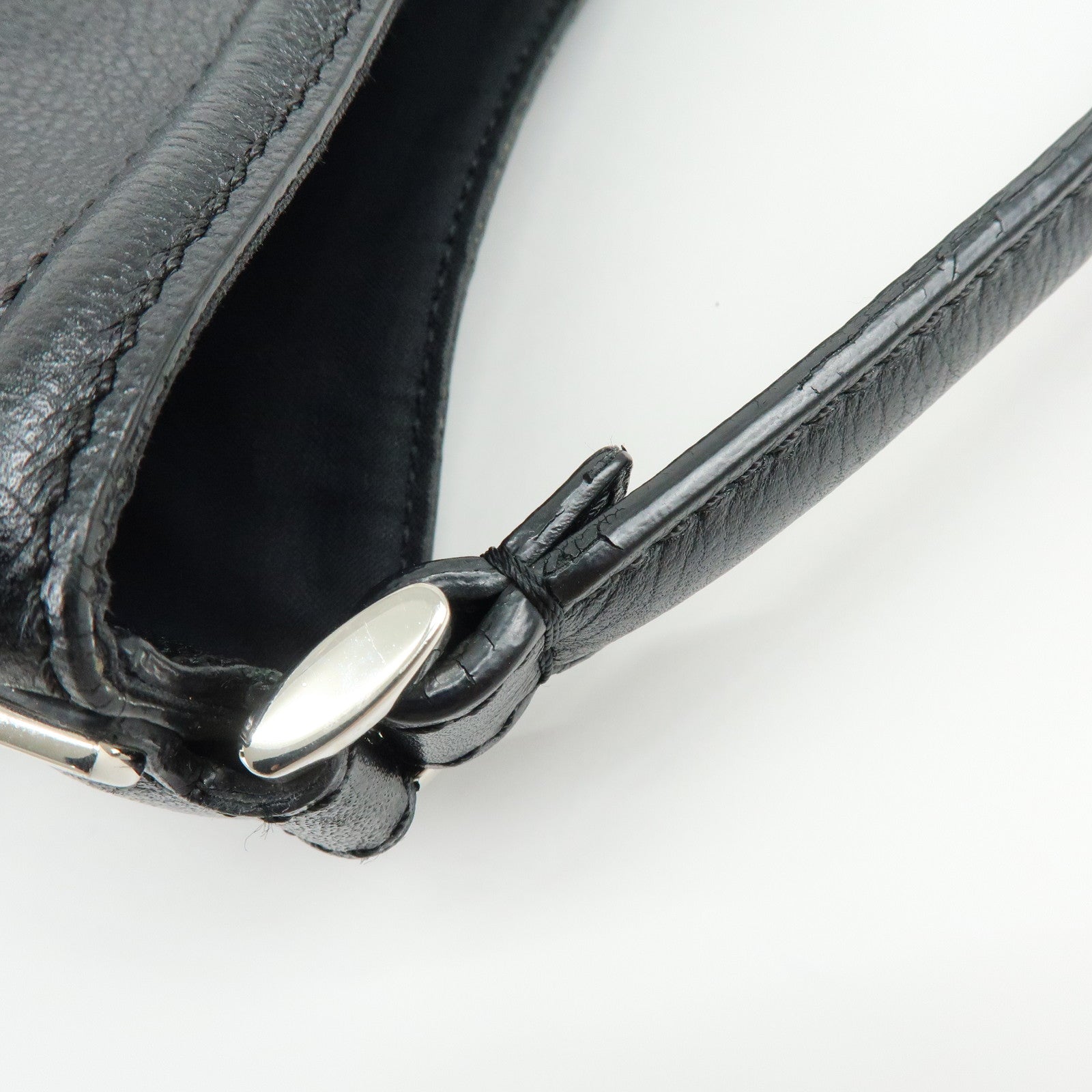 FENDI Leather Shoulder Bag Hand Bag Logo Charm Black 8BR697