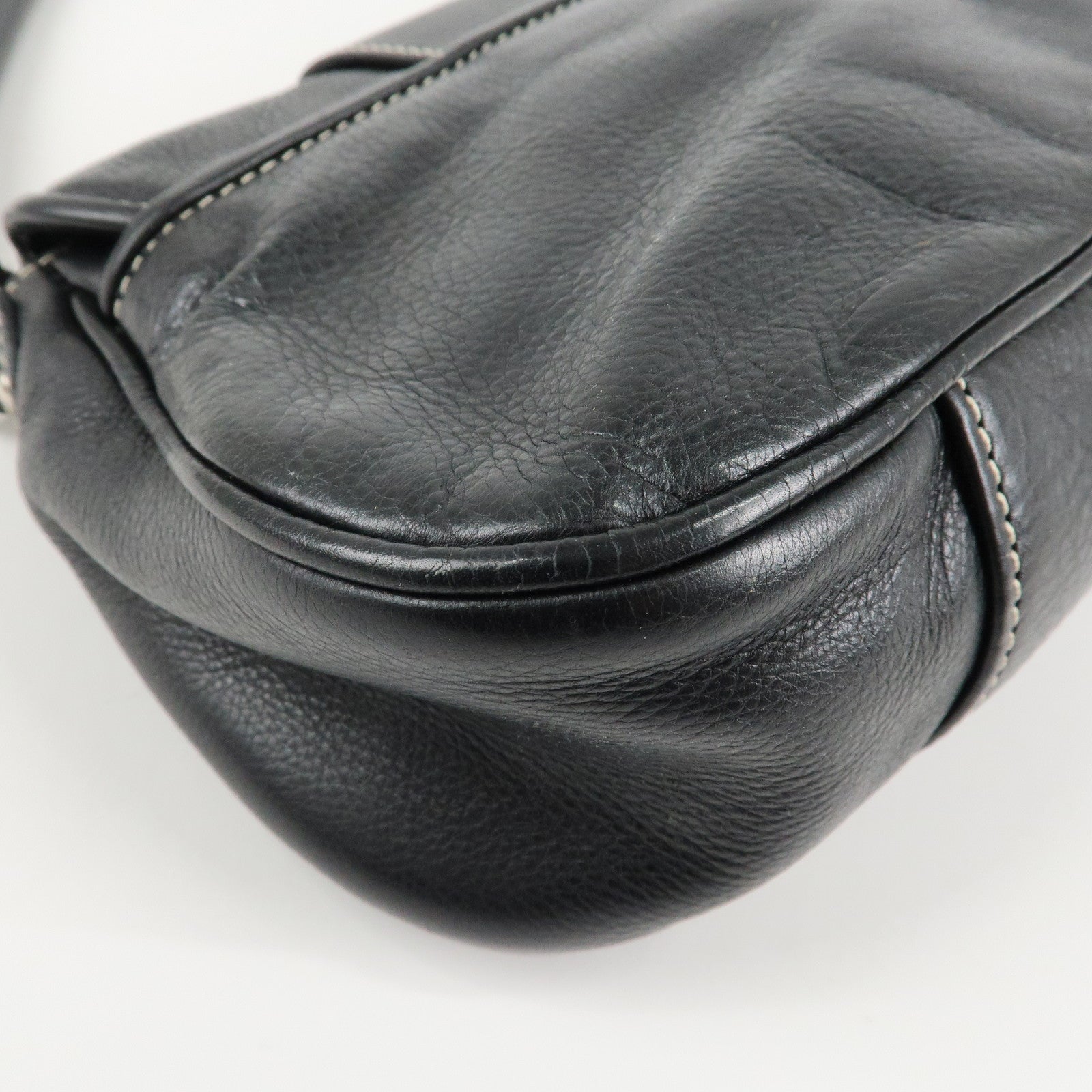 Christian Dior CD Logo Leather Shoulder Bag Hand Bag Black Used