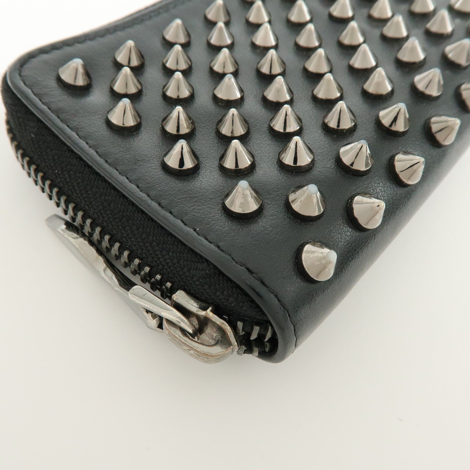 Christian Louboutin Studs Leather Round Zippy Compact Wallet Black