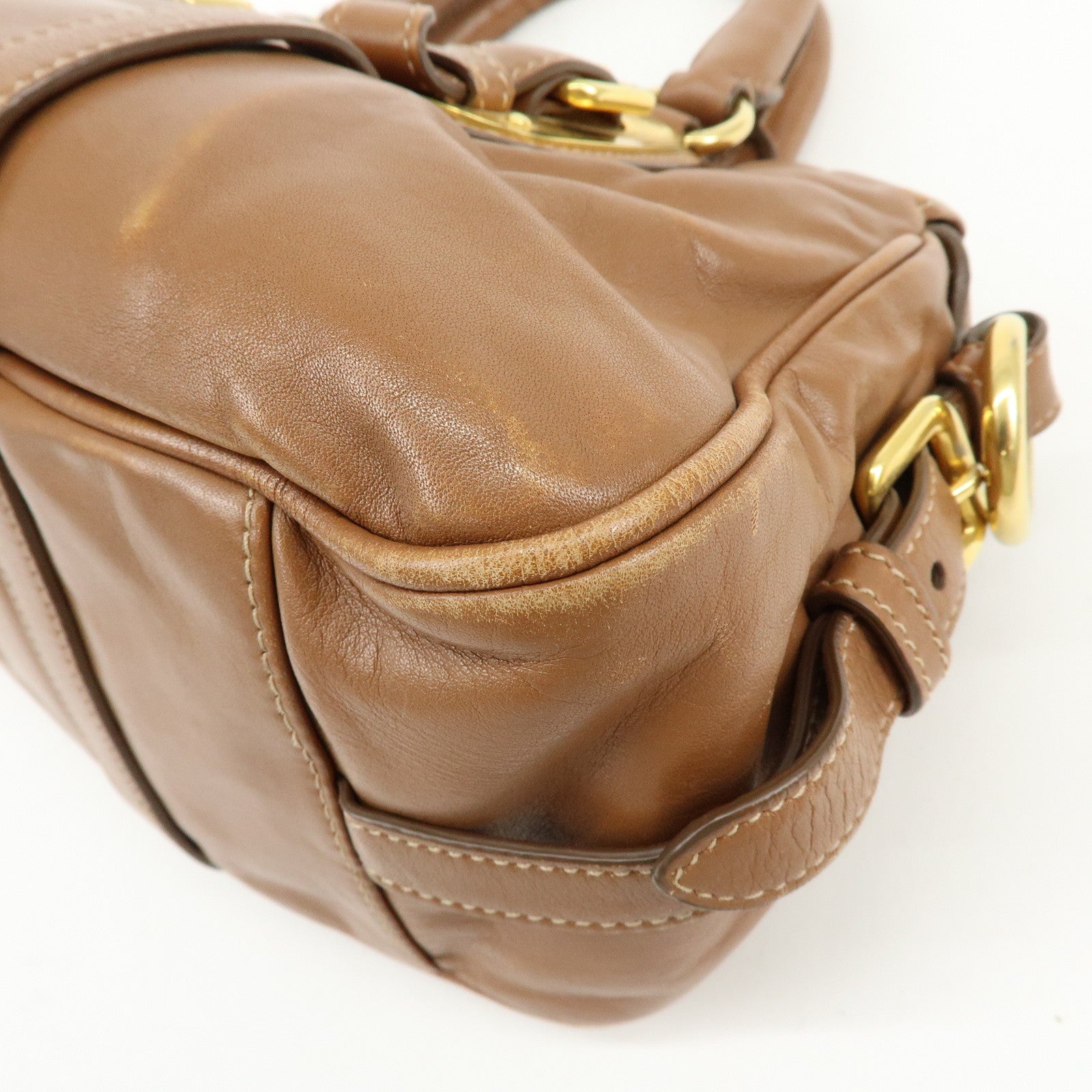 PRADA Leather 2Way Bag Hand Bag Shoulder Bag Brown