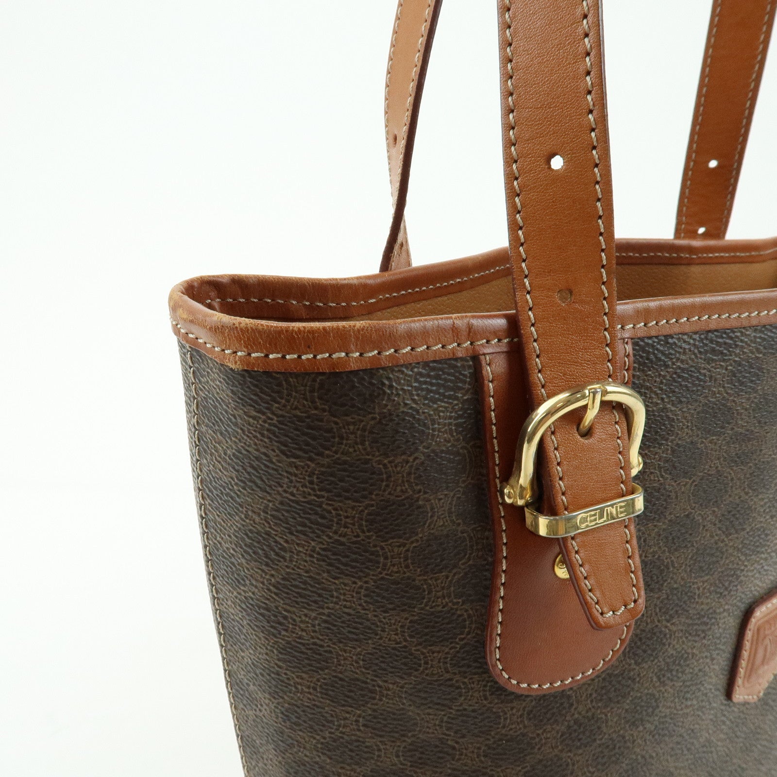 CELINE Macadam PVC Leather Tote Bag Hand Bag Brown