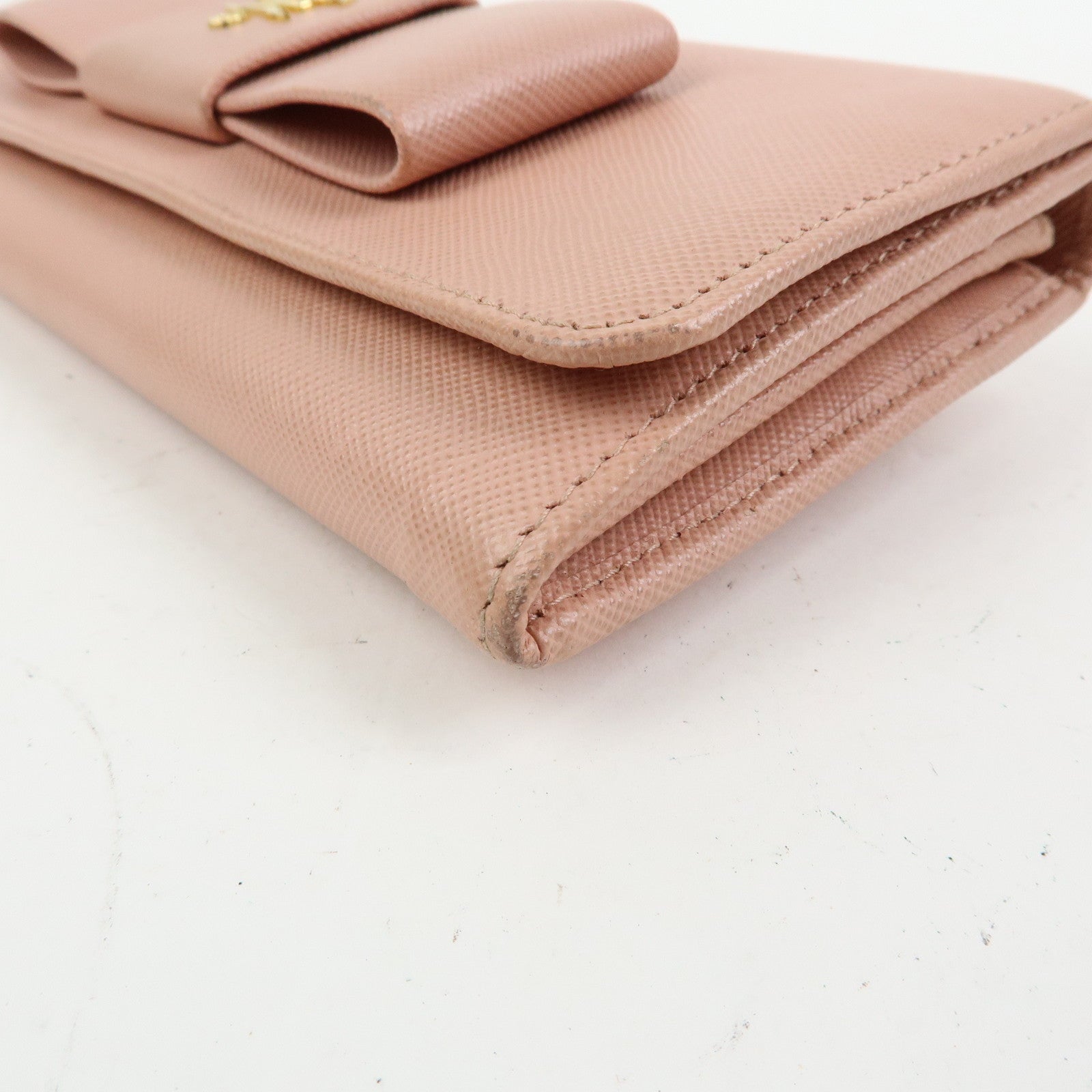 PRADA Logo Ribbon Saffiano Leather Long Wallet Pink 1M1132