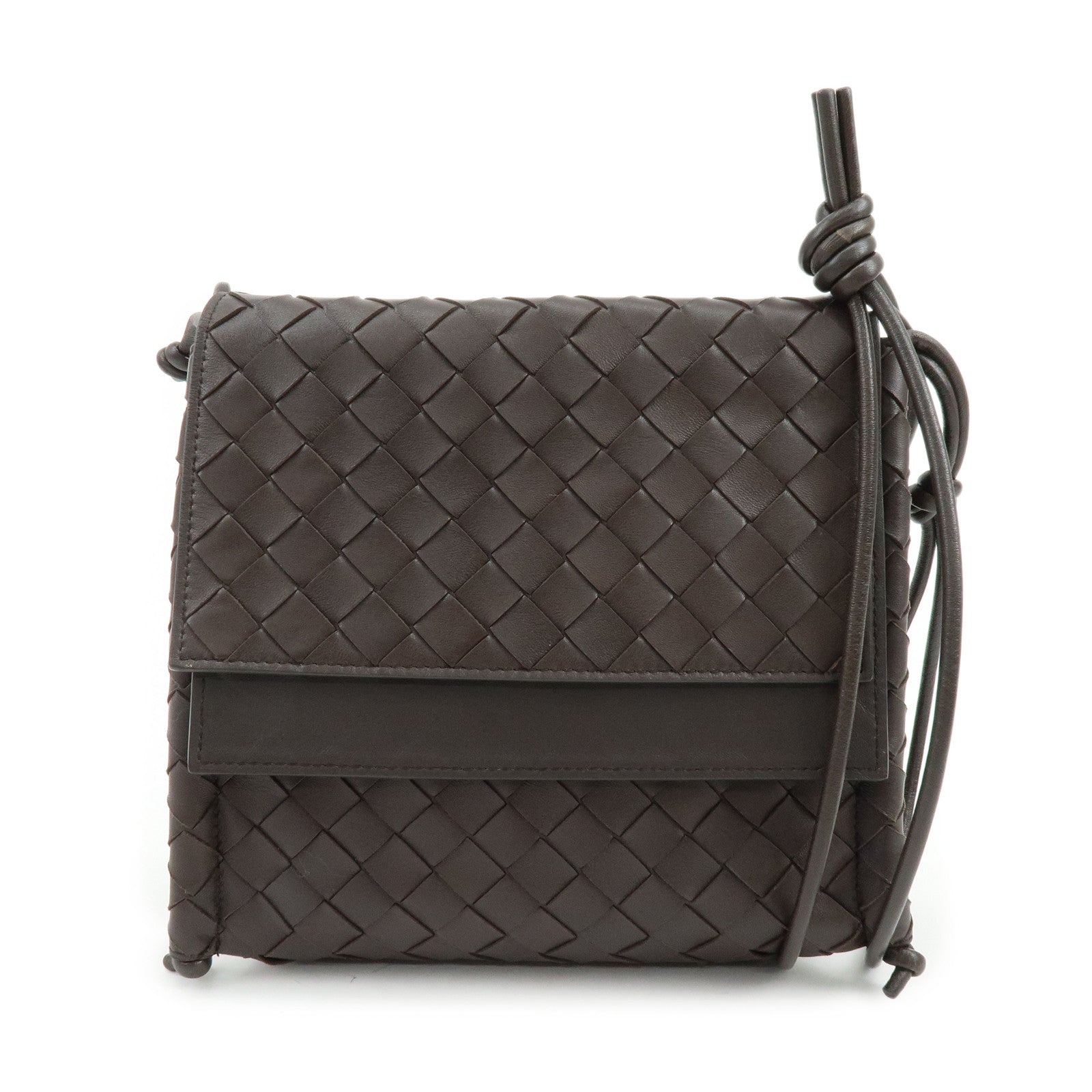 BOTTEGA VENETA Intrecciato Leather Shoulder Crossbody Bag Dark Brown