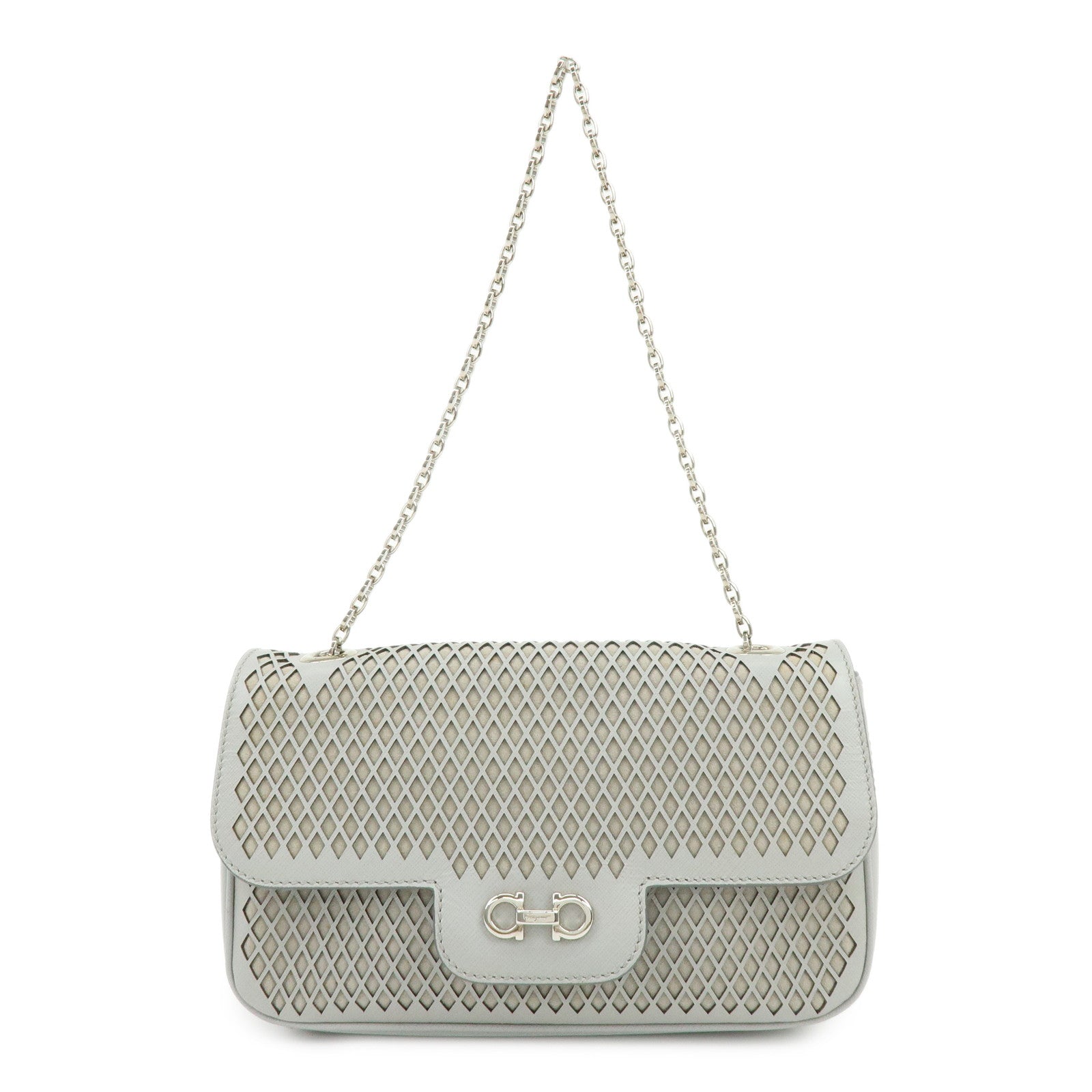 Ferragamo Gancini Leather Shoulder Bag Hand Bag Gray