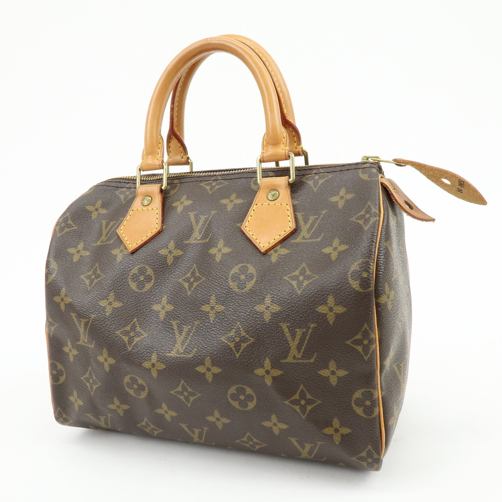 Louis Vuitton Monogram Speedy 25 Canvas Leather Boston Bag Brown M41528