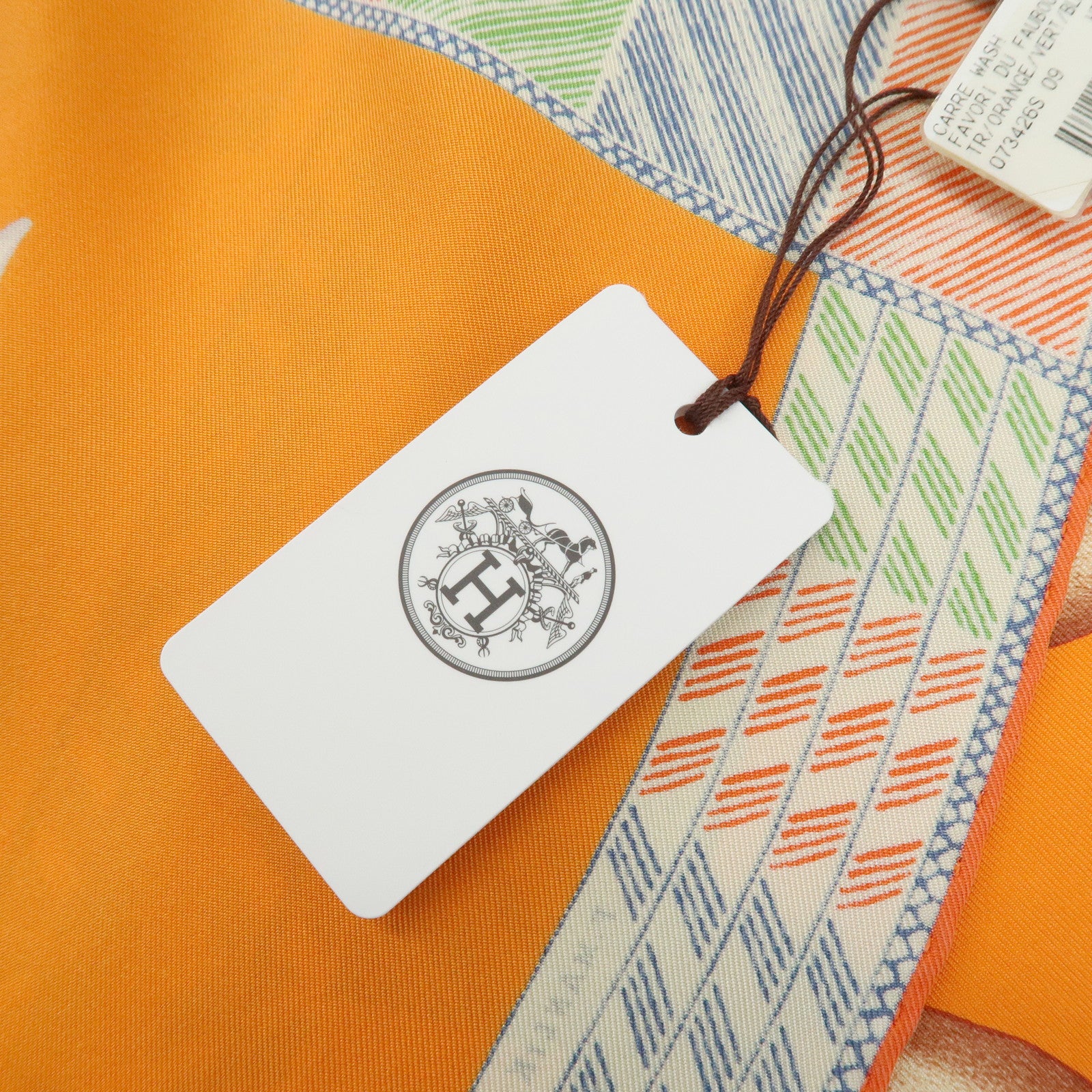 HERMES Carre 90 Silk 100% Scarf Favori du Faubourg Wash Orange Blue