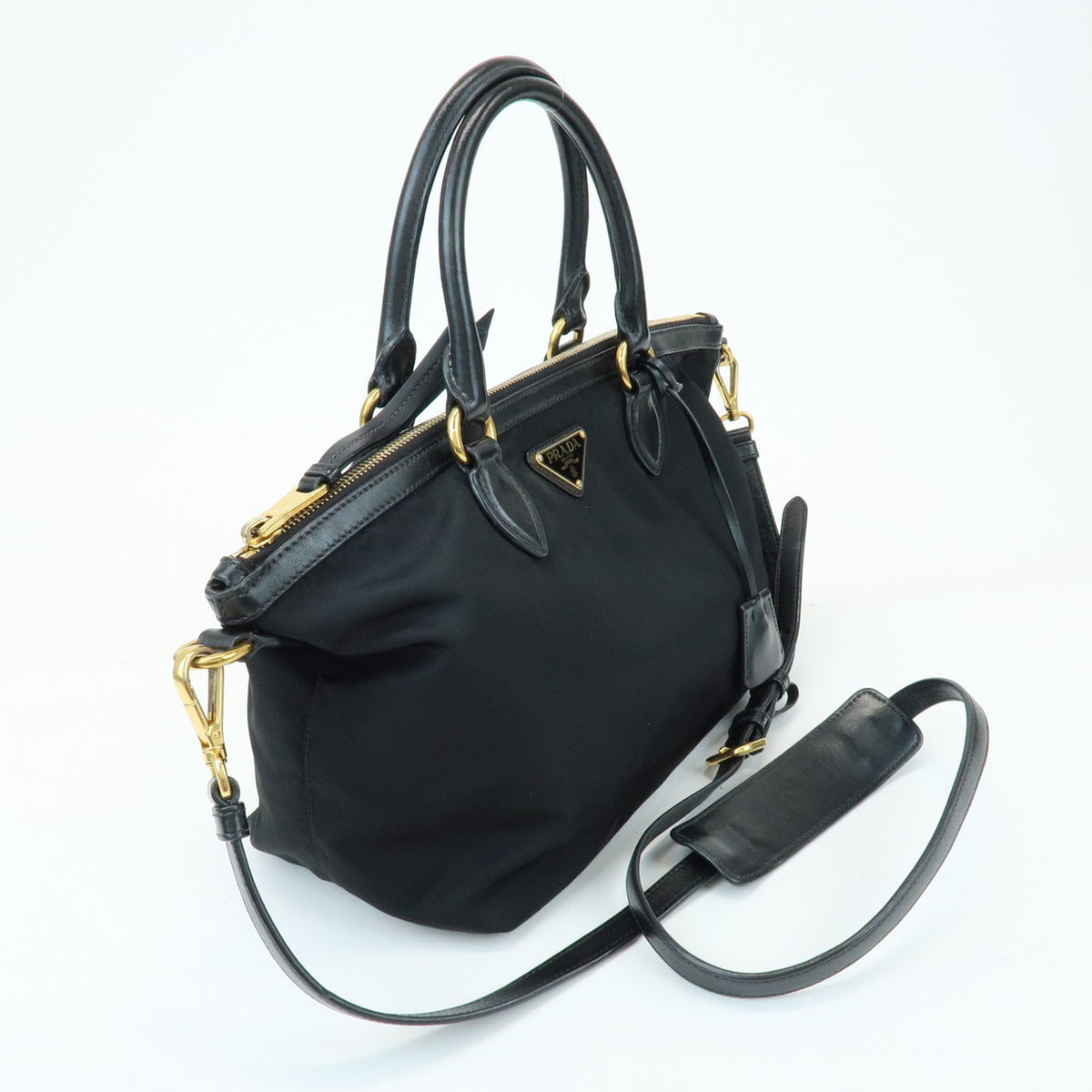 PRADA Triangle Logo Nylon Leather 2Way Bag Hand Bag Shoulder Bag 1BA104