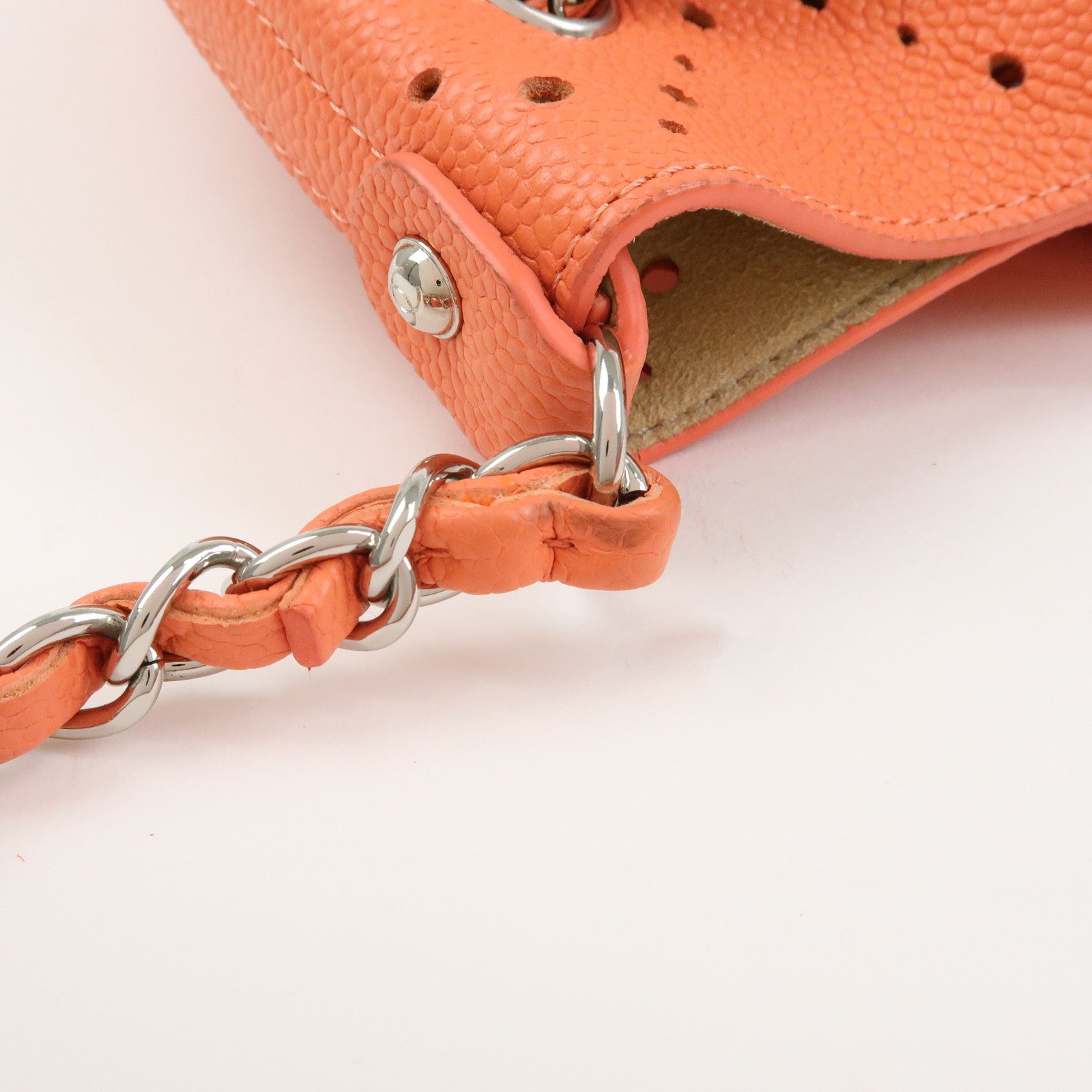 CHANEL COCO Mark Caviarskin Chain Shoulder Bag Hand Bag Orange