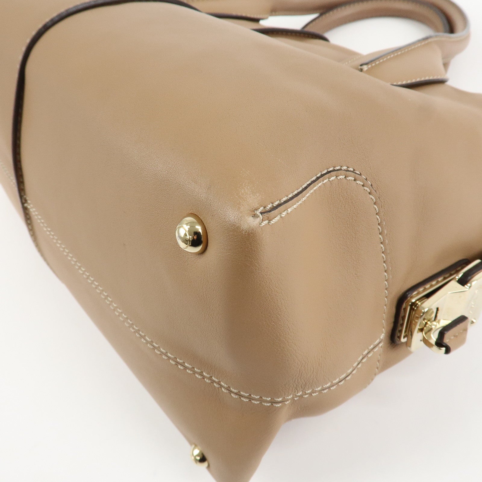 TOD'S Leather Shoulder Bag Boston Bag Hand Bag Beige Used