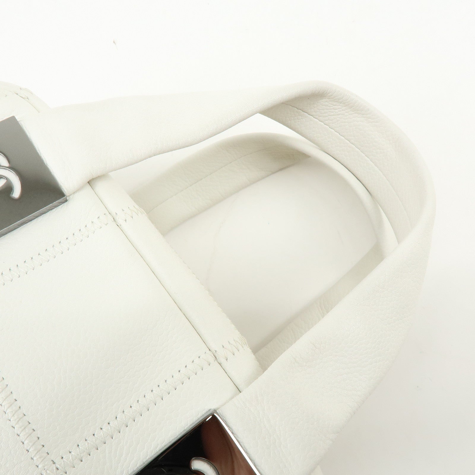 CHANEL Chocolate Bar COCO Mark Caviarskin Hand Bag Tote Bag White