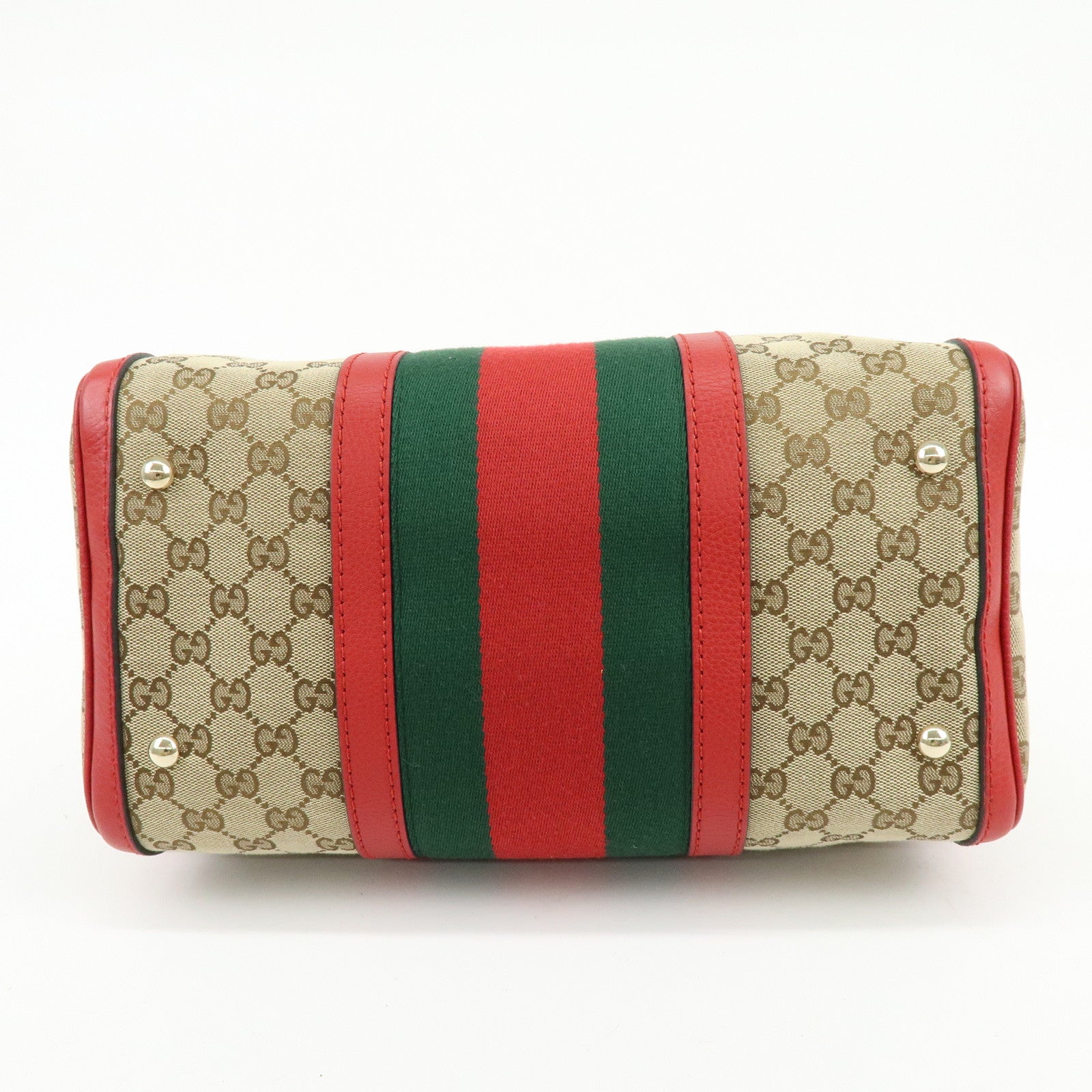 GUCCI Sherry GG Canvas Leather 2Way Bag Boston Bag Beige Red 247205