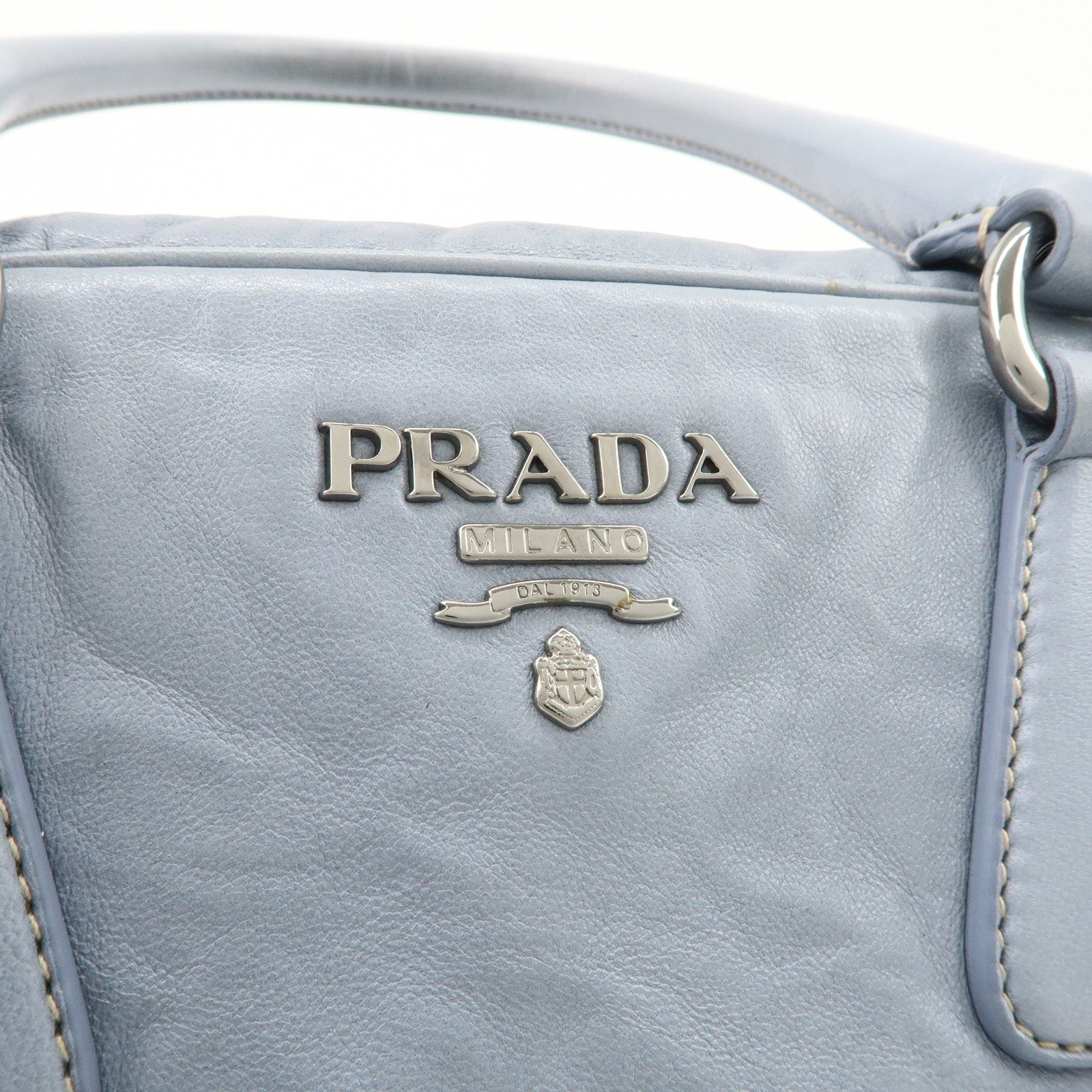 PRADA Logo Leather Shoulder Bag Hand Bag Blue BL094F Used