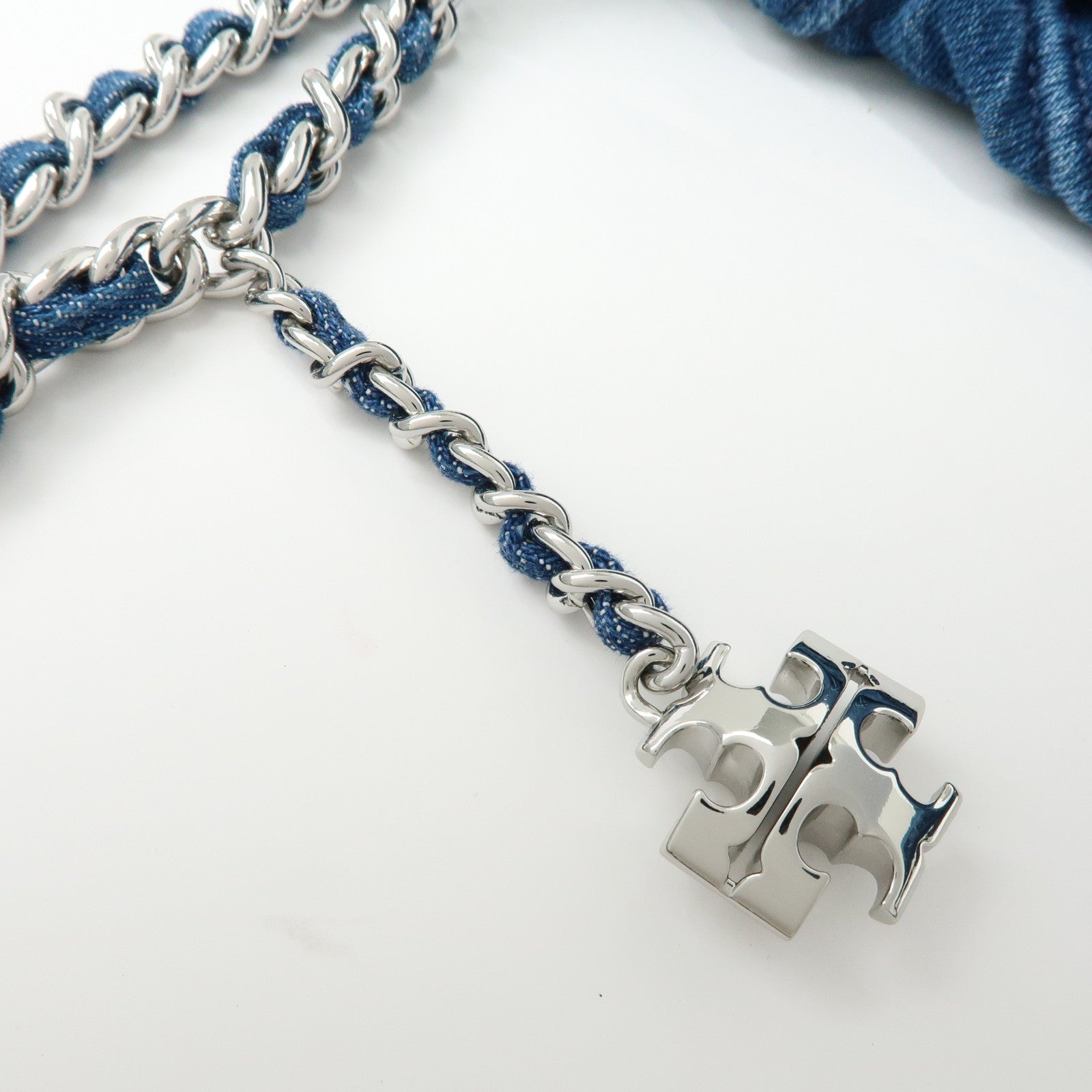 TORY BURCH Hobo Denim Chain Shoulder Bag Tote Bag Blue