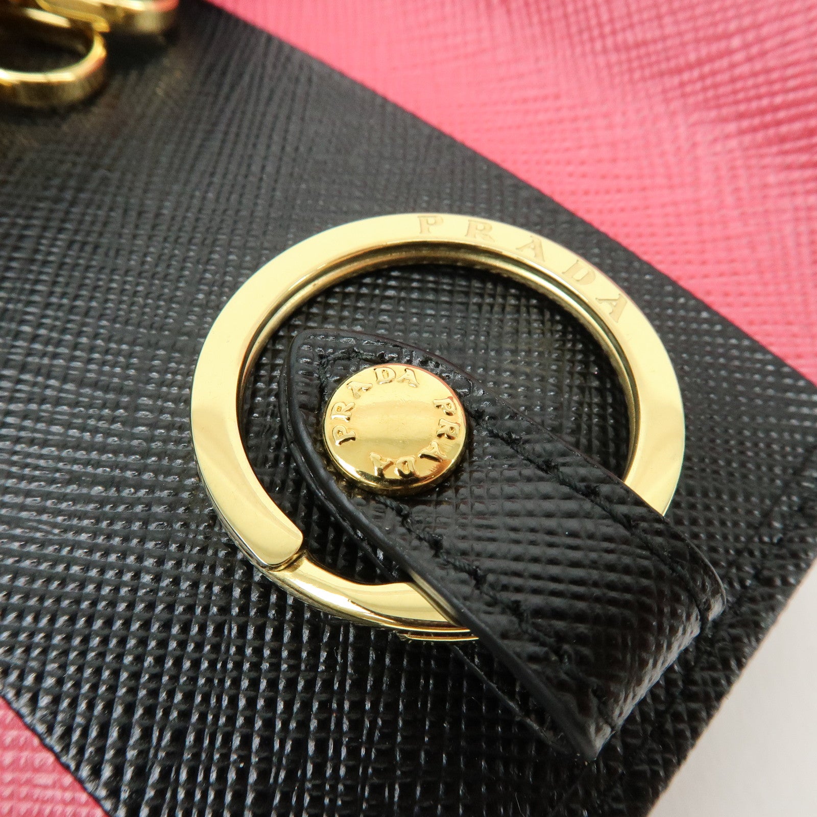 PRADA Logo Saffiano Leather 4 Ring Key Case Key Holder Black 1PG004