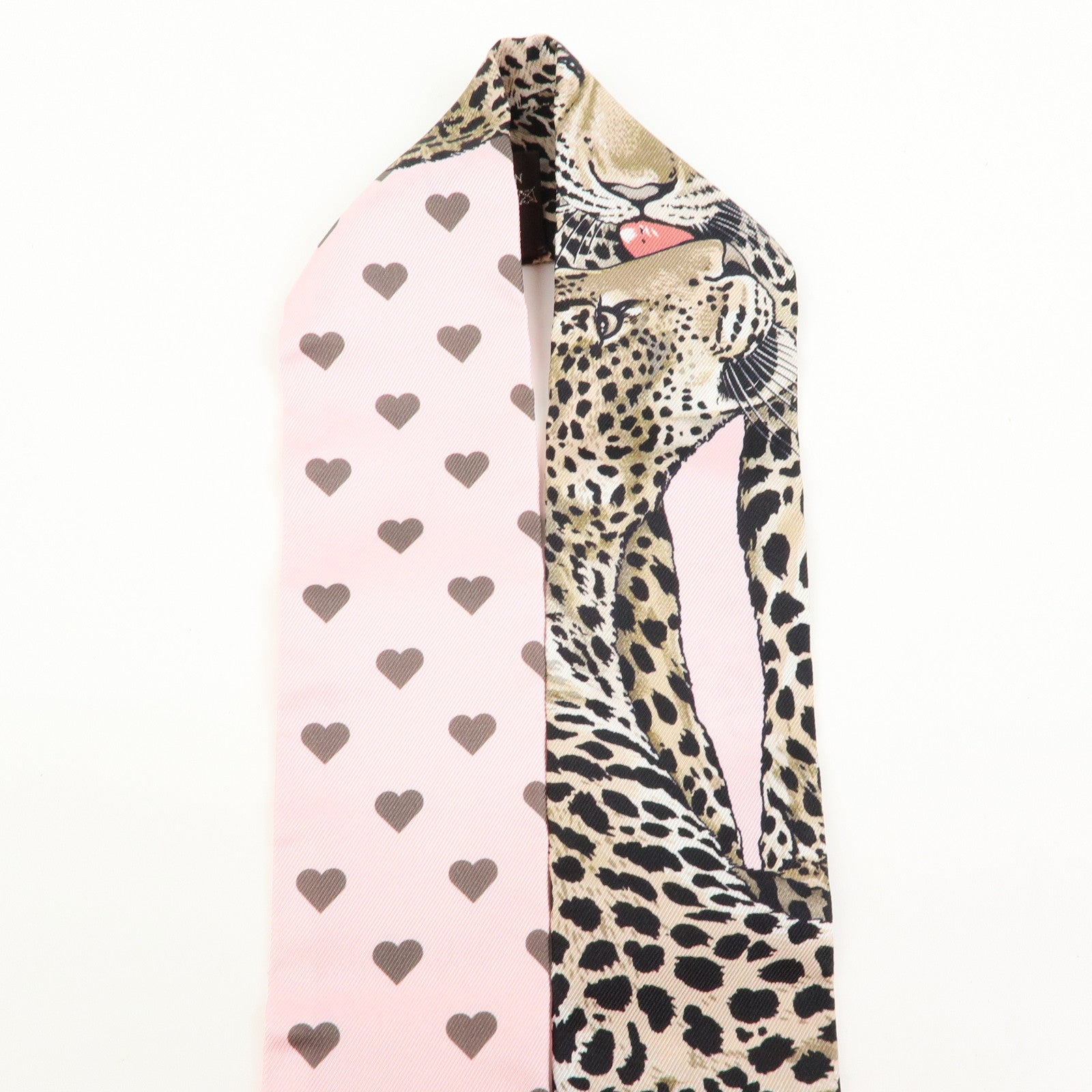 HERMES Twilly Silk 100% Scarf Jungle Love Love Pink Beige