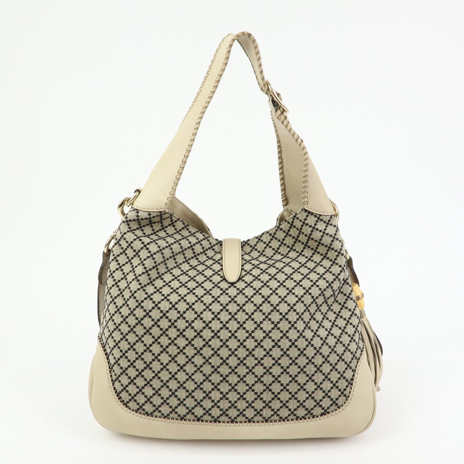GUCCI New Jackie Bamboo Diamante Canvas Leather 2Way Bag 246907