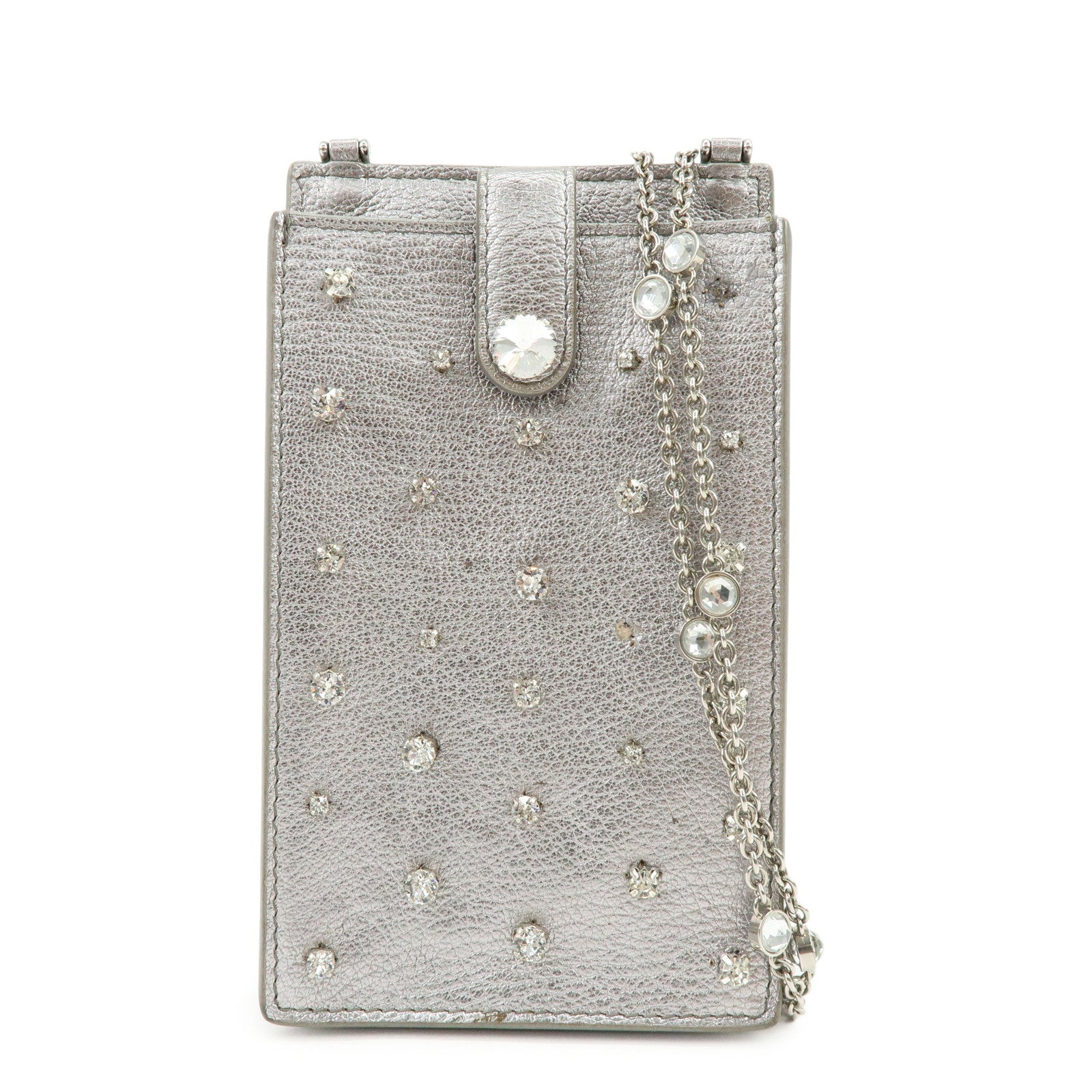 MIU MIU Madras Leather Studs Shoulder Bag Crossbody Phone Pouch Silver