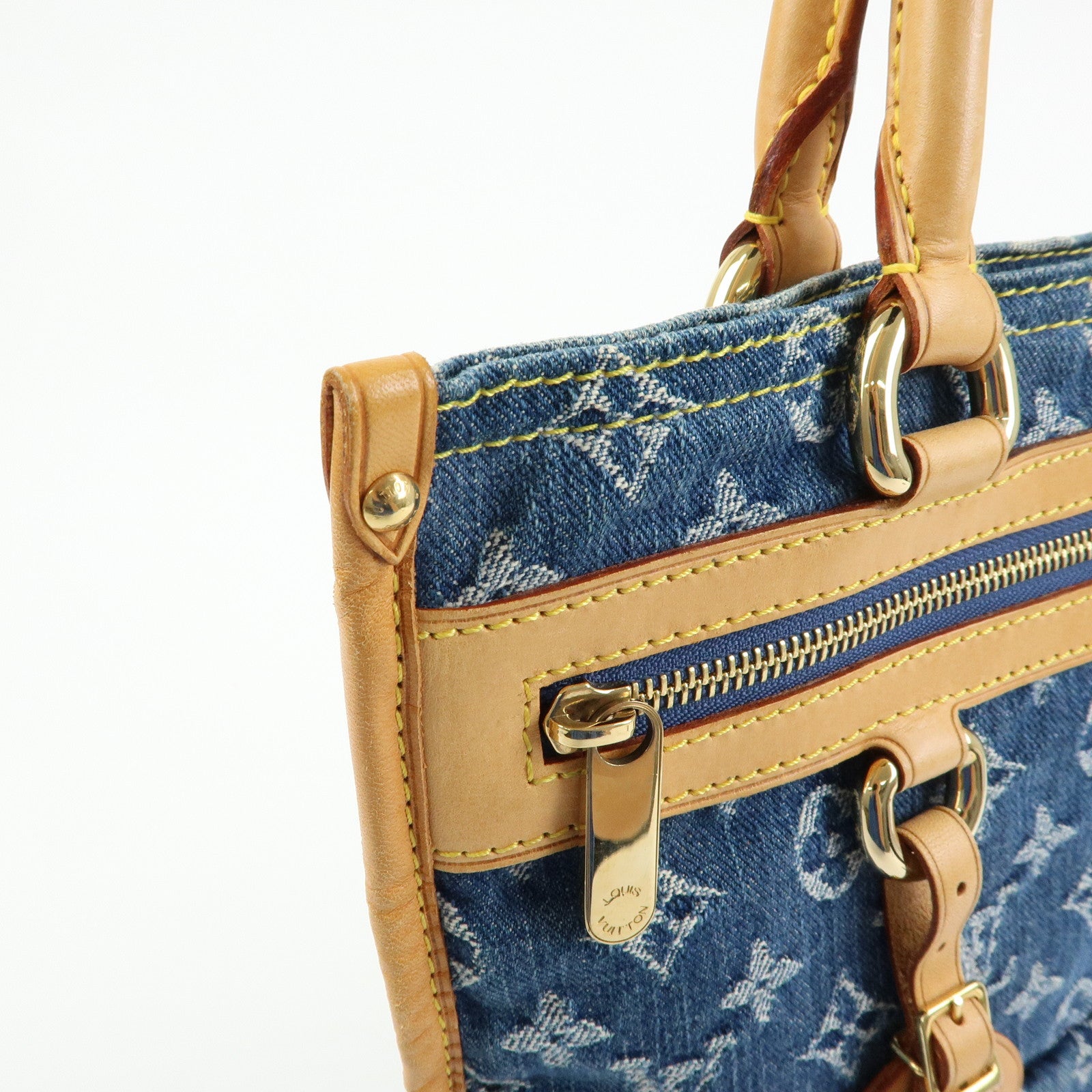 Louis Vuitton Monogram Denim Flat Shopper Tote Bag Blue M95018