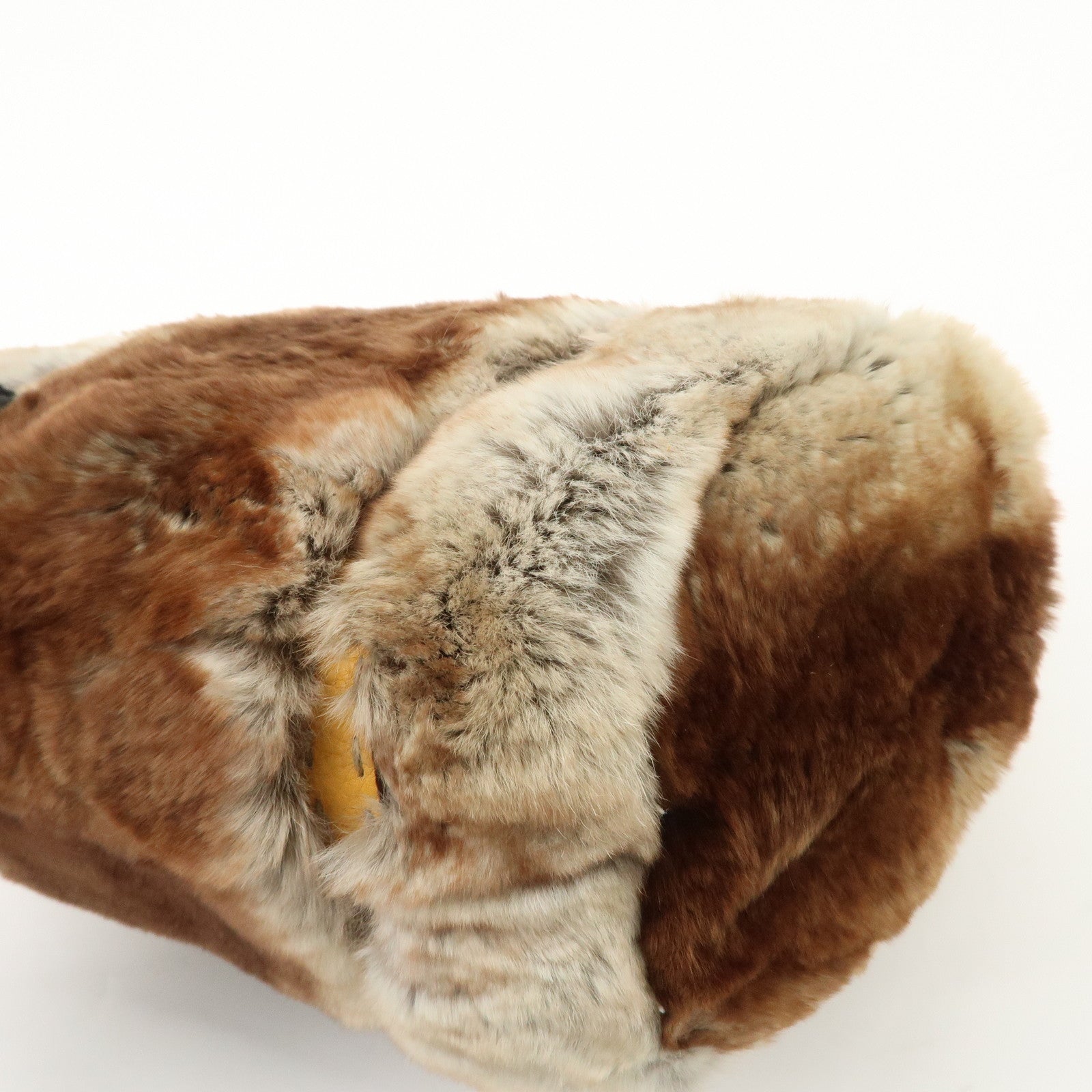 FENDI Seleria Leather Fur Mini Linda Hand Bag Brown White 8BR486 Used