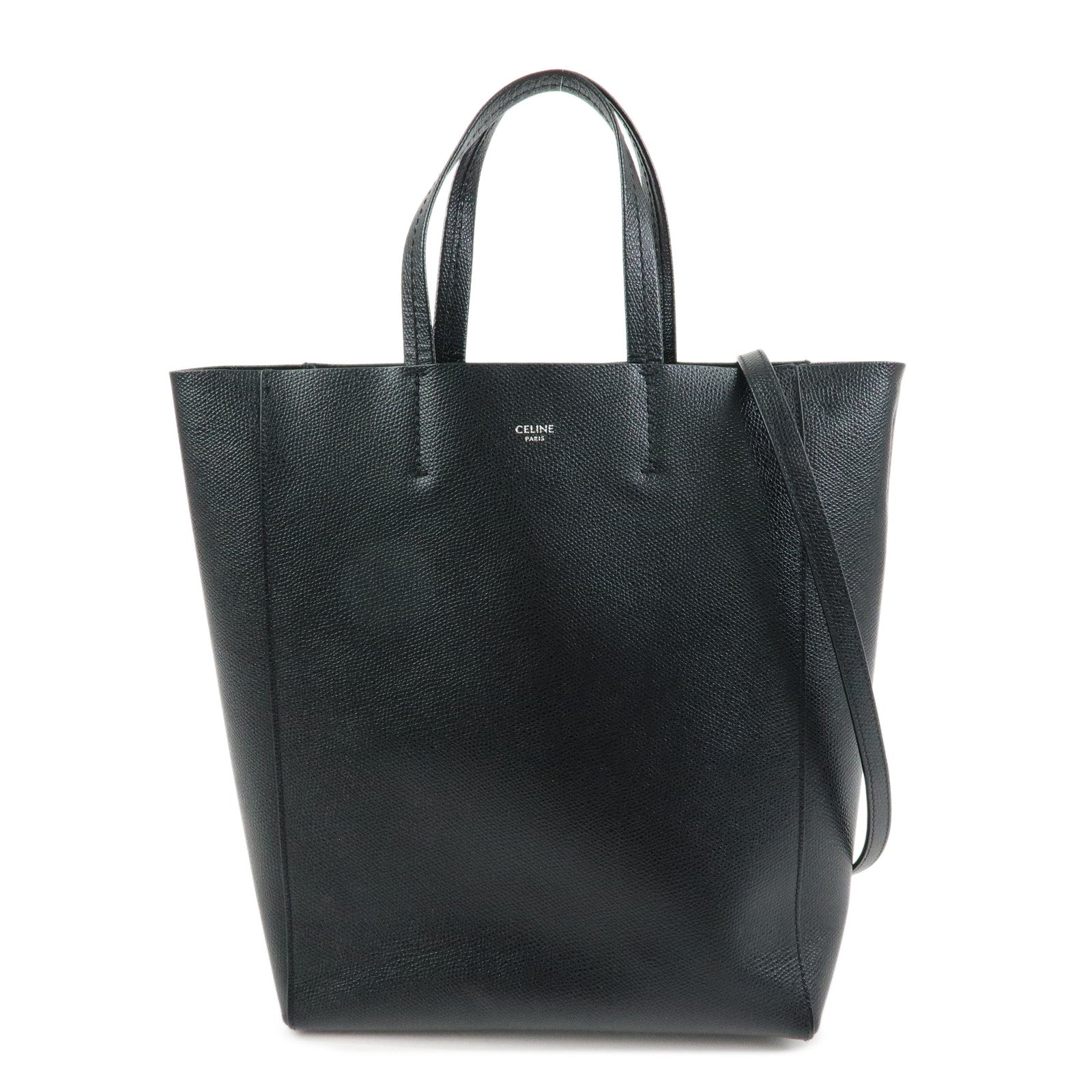 CELINE Party Cal Cabas Leather 2WAY Bag Tote Bag Hand Bag Black