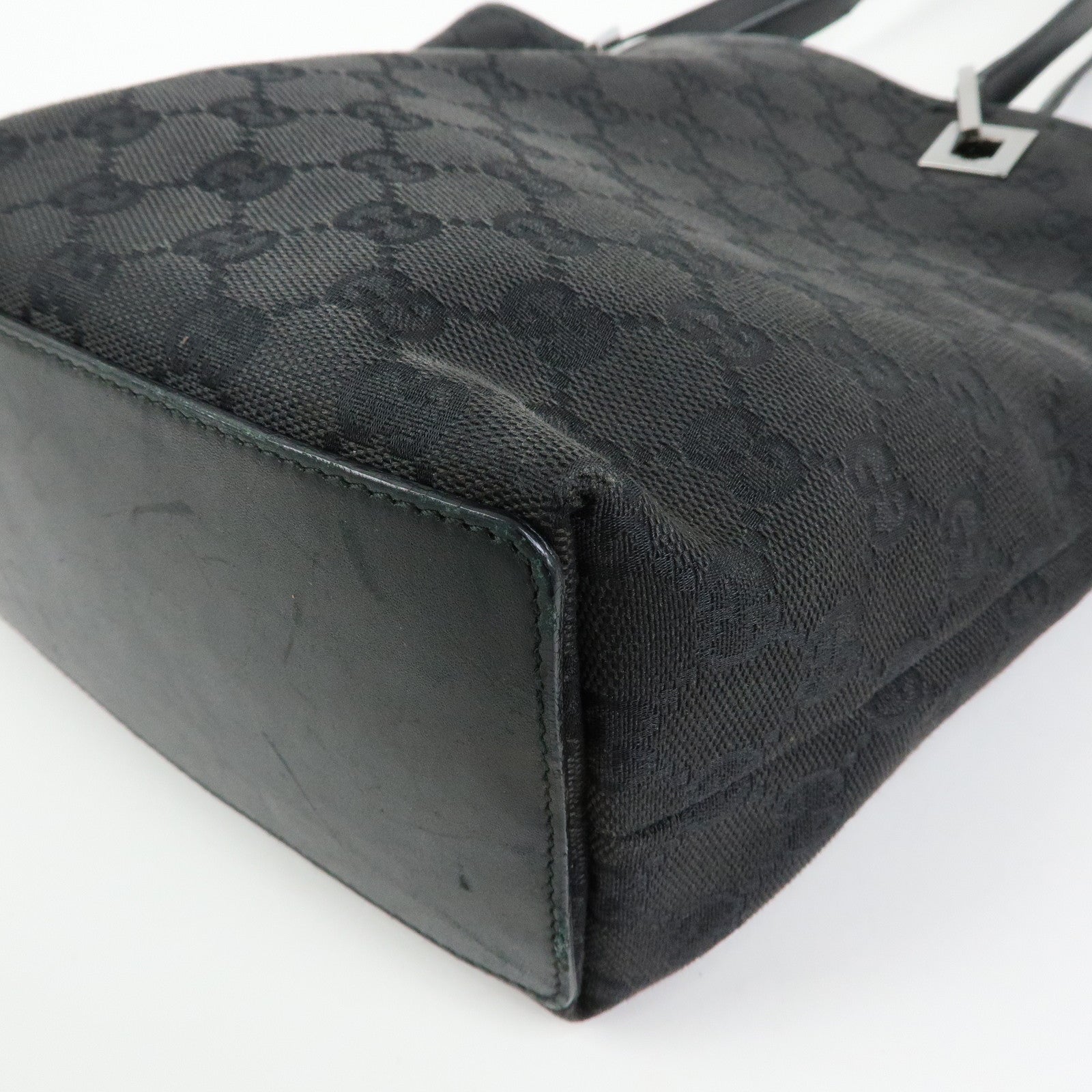 GUCCI GG Canvas Leather Tote Bag Hand Bag Shoulder Bag Black 31244
