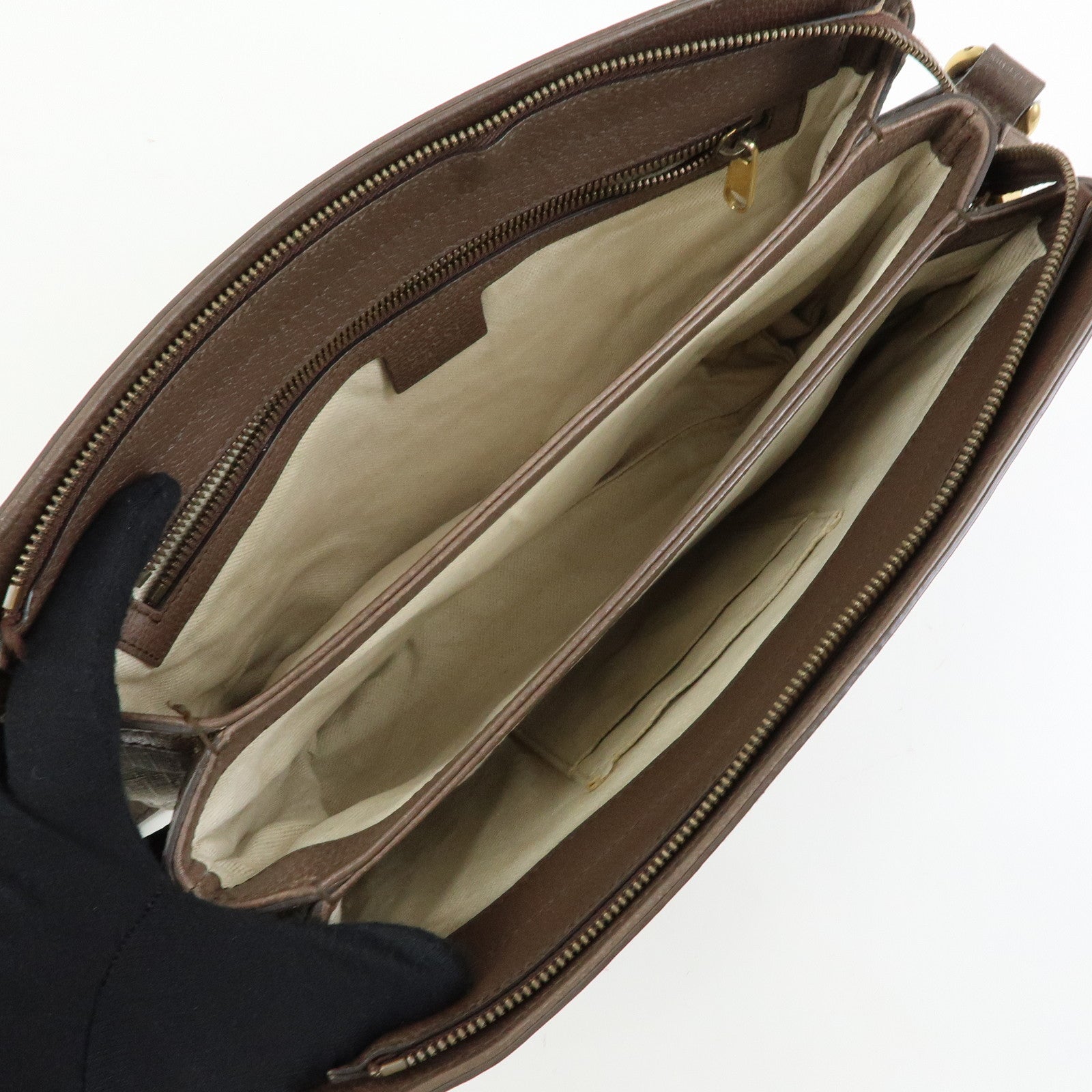 GUCCI Ophidia Sherry GG Supreme Leather Shoulder Bag Beige Brown 523354