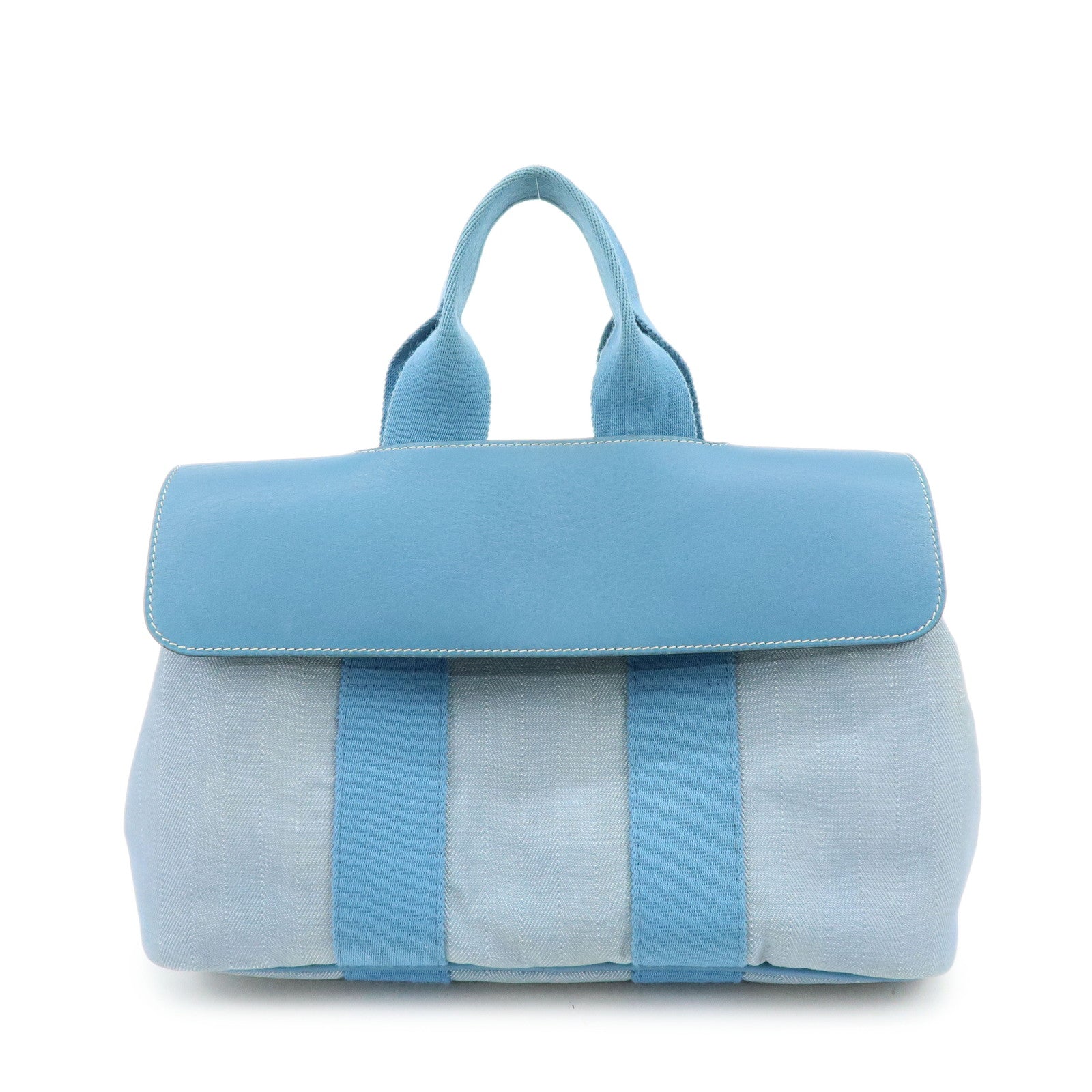 HERMES Valparaiso PM Canvas Leather Tote Hand Bag □K Stamped Blue Jean
