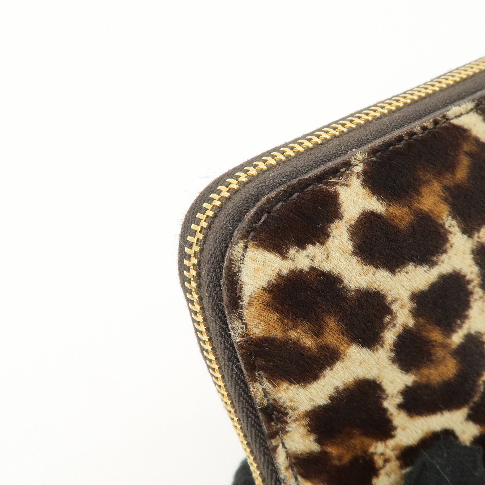 PRADA Leather Unborn Calf Round Zippy Wallet Leopard 1M0506 Used